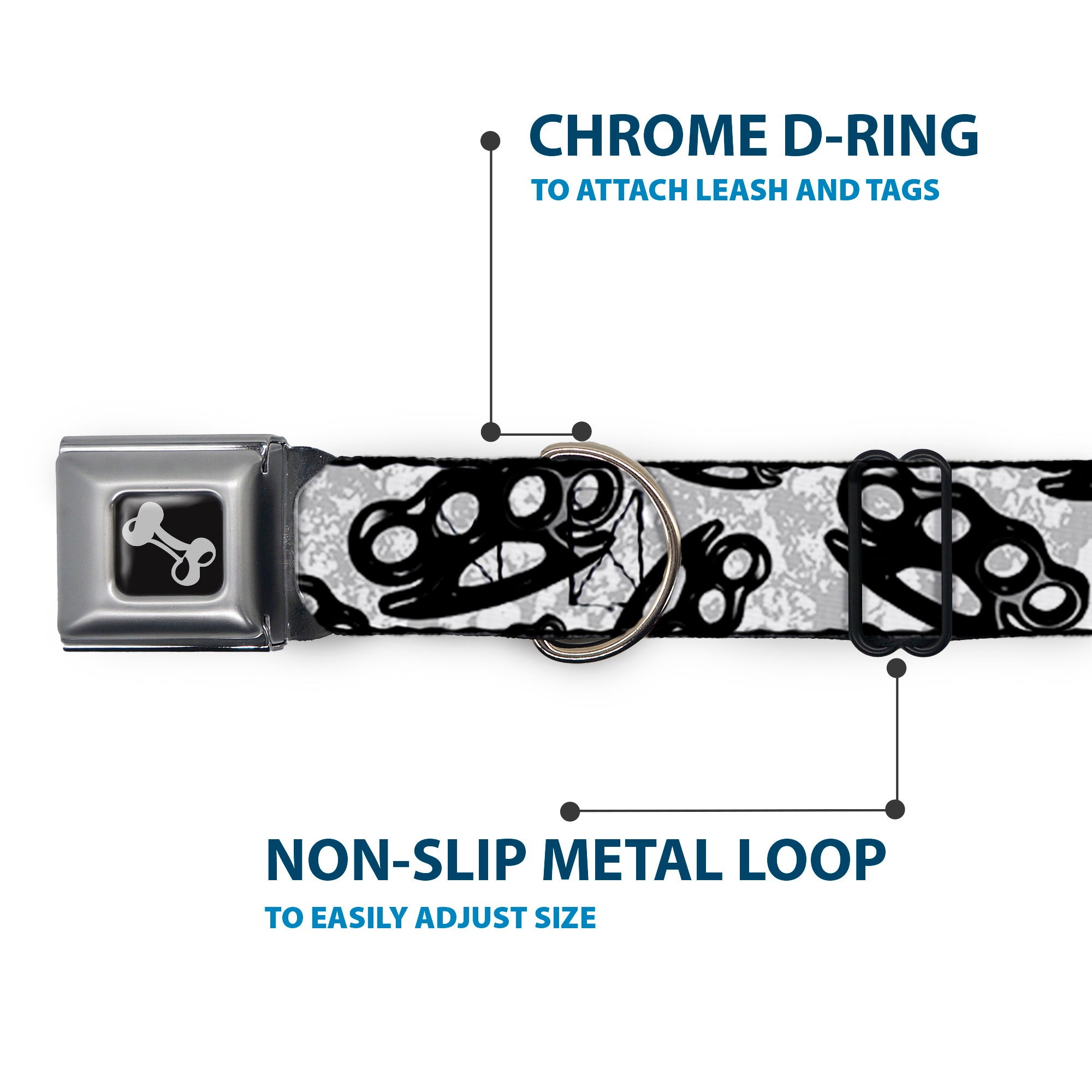 Buckle-Down Seatbelt Buckle Dog Collar - Brass Knuckles White/Gray/Black Seatbelt Buckle Collars Buckle-Down