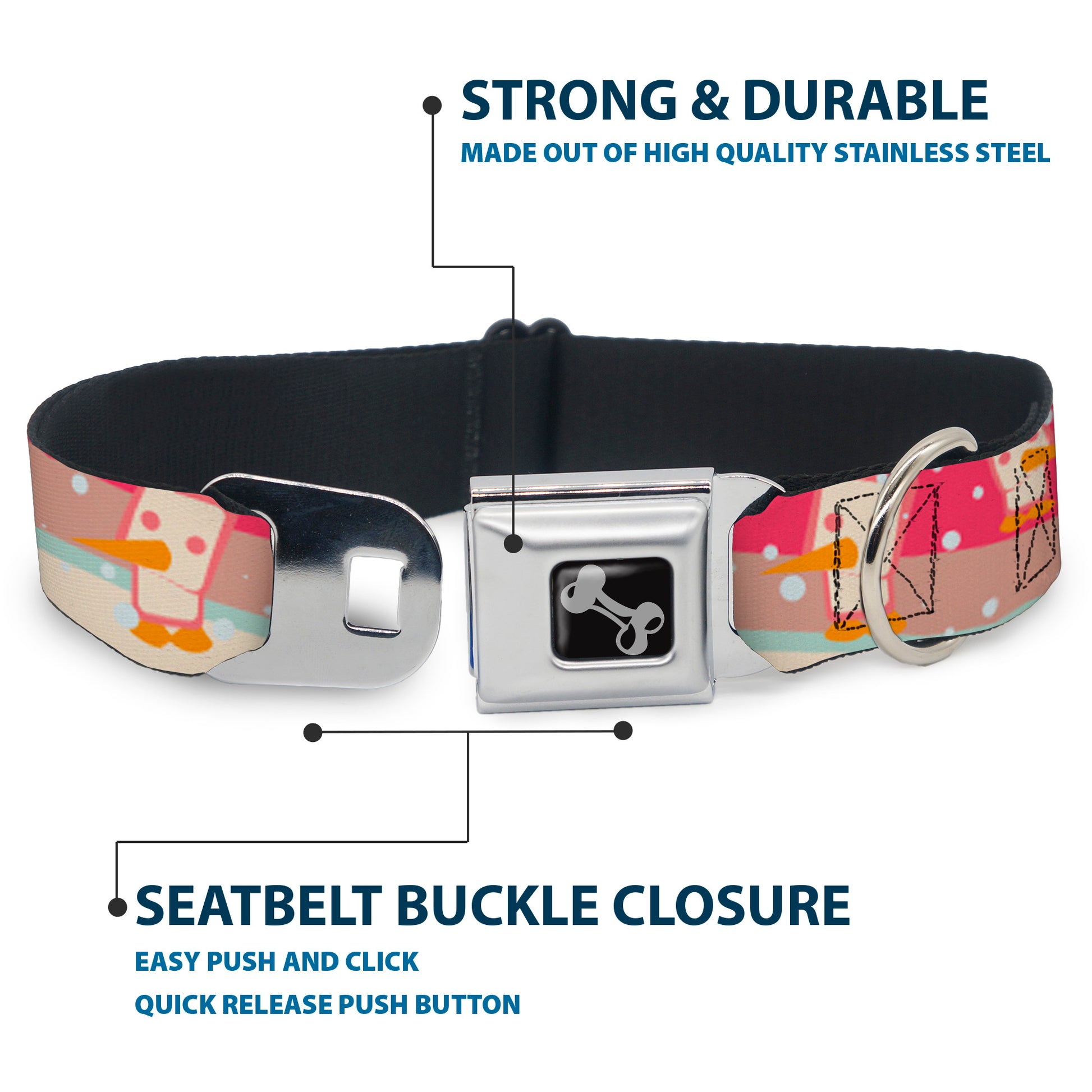 Dog Bone Seatbelt Buckle Collar - Block Penguins Mauve Seatbelt Buckle Collars Buckle-Down
