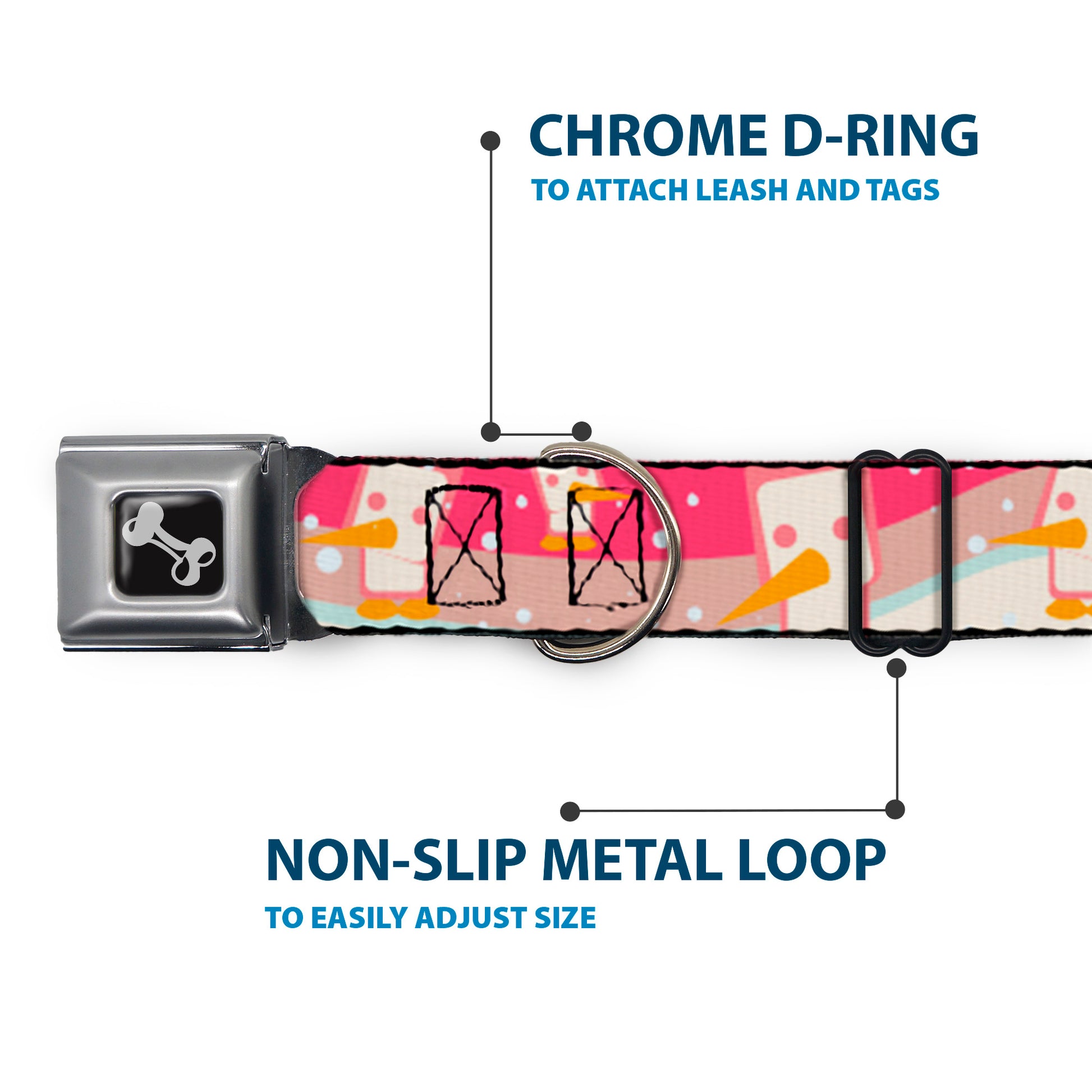 Dog Bone Seatbelt Buckle Collar - Block Penguins Mauve Seatbelt Buckle Collars Buckle-Down