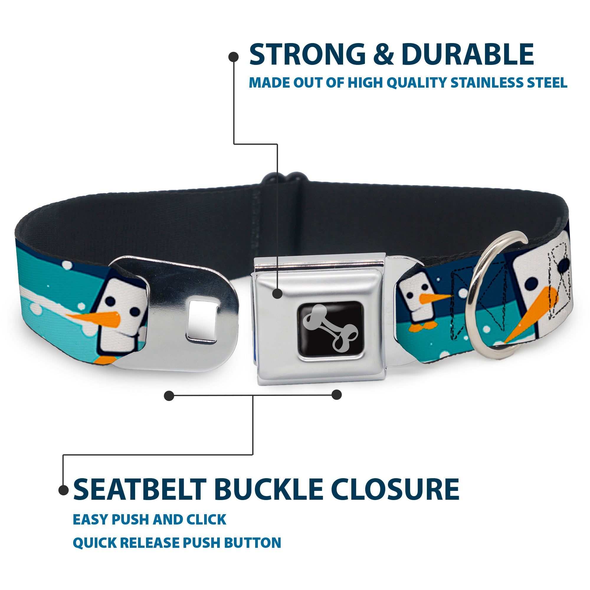 Dog Bone Seatbelt Buckle Collar - Block Penguins Navy Seatbelt Buckle Collars Buckle-Down