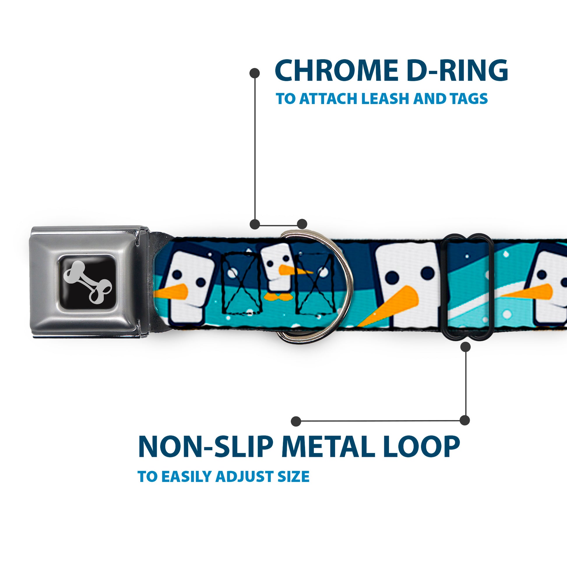 Dog Bone Seatbelt Buckle Collar - Block Penguins Navy Seatbelt Buckle Collars Buckle-Down