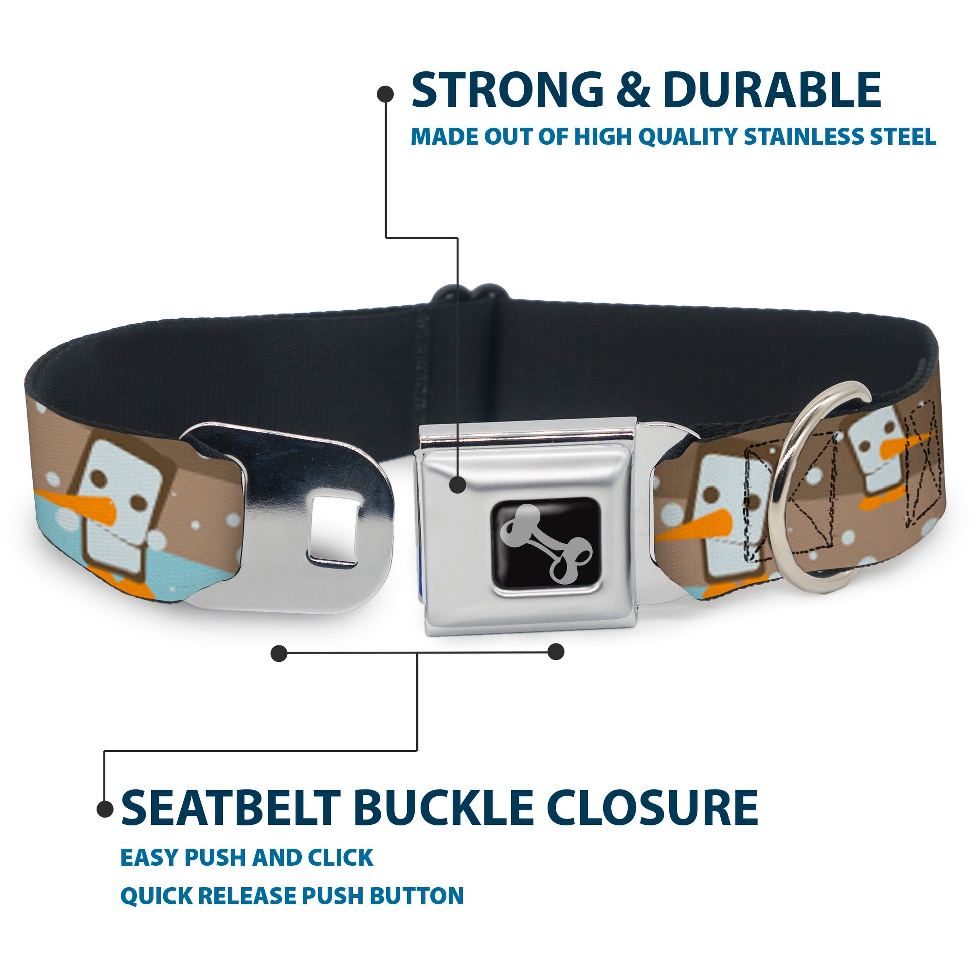 Dog Bone Seatbelt Buckle Collar - Block Penguins Tan Seatbelt Buckle Collars Buckle-Down
