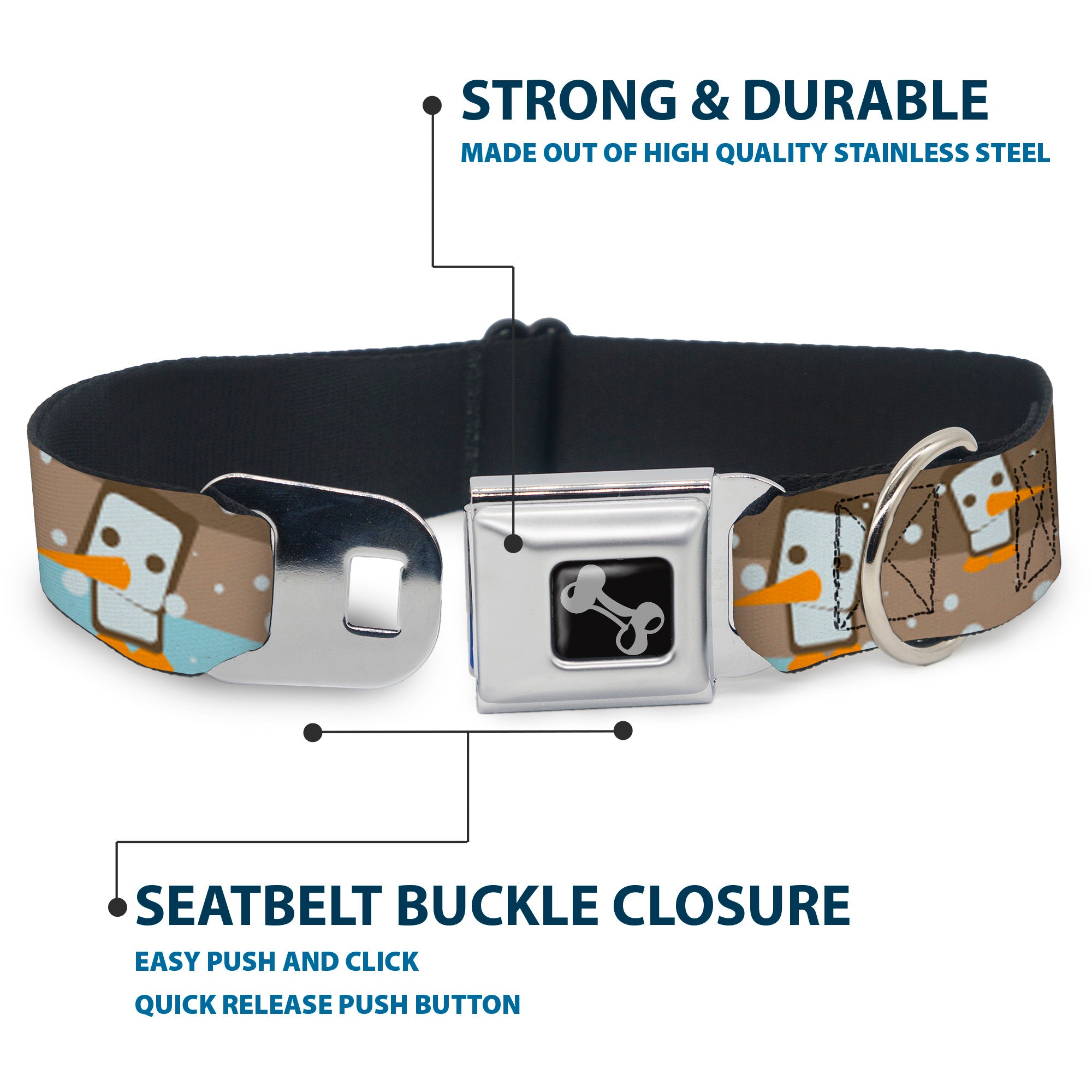 Dog Bone Seatbelt Buckle Collar - Block Penguins Tan Seatbelt Buckle Collars Buckle-Down
