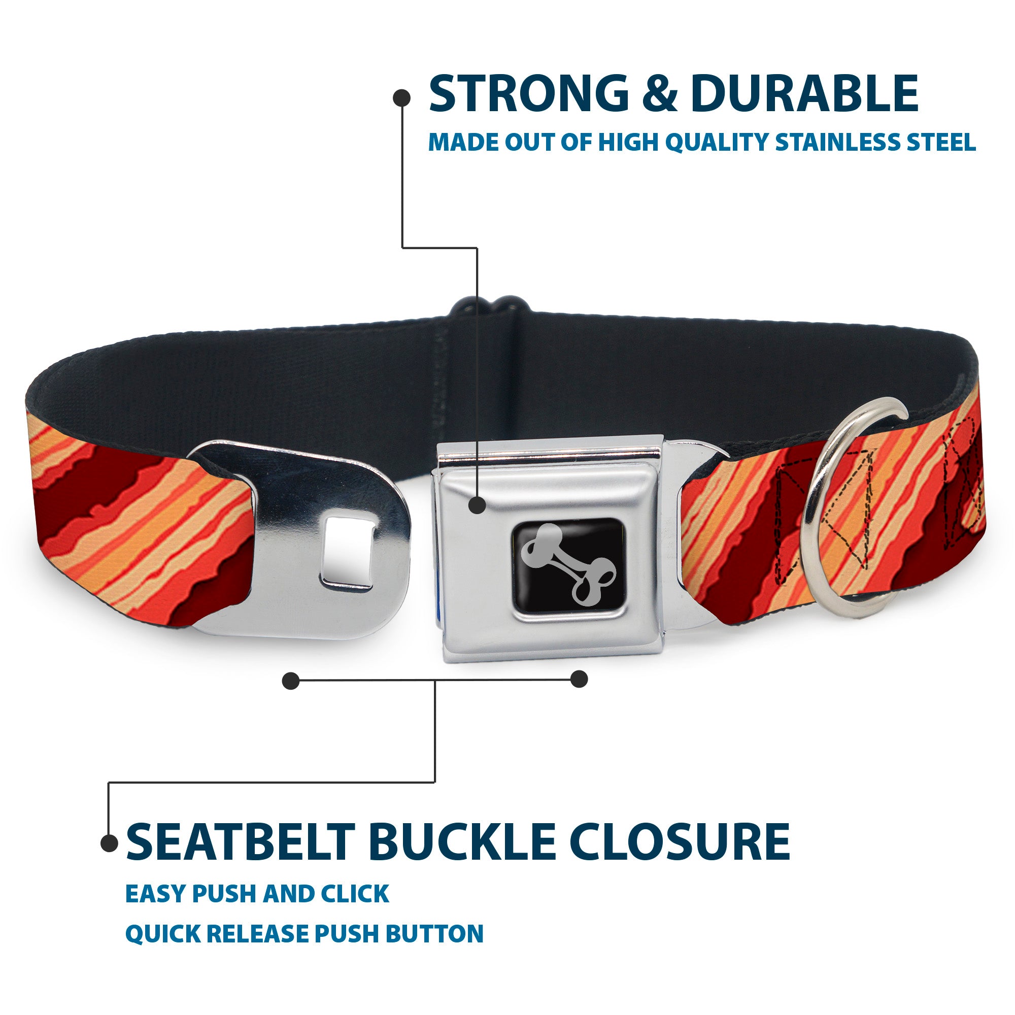 Dog Bone Seatbelt Buckle Collar - Bacon Slices Maroon Seatbelt Buckle Collars Buckle-Down