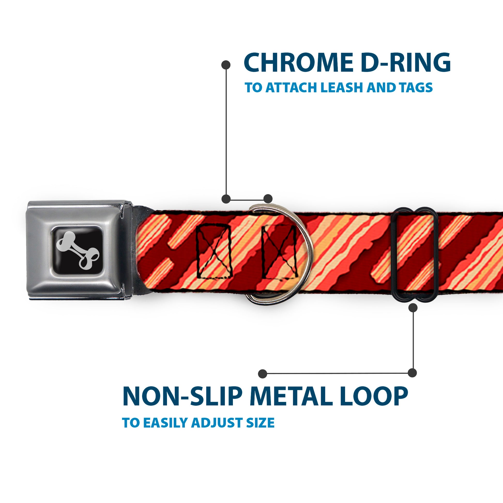 Dog Bone Seatbelt Buckle Collar - Bacon Slices Maroon Seatbelt Buckle Collars Buckle-Down