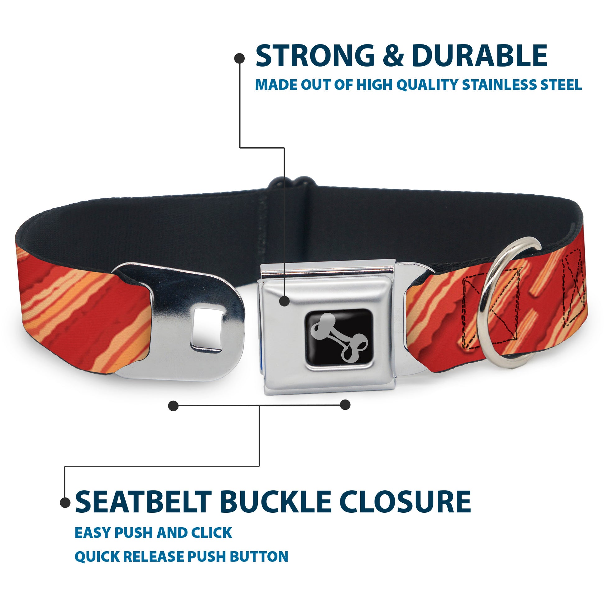 Dog Bone Seatbelt Buckle Collar - Bacon Slices Red Seatbelt Buckle Collars Buckle-Down