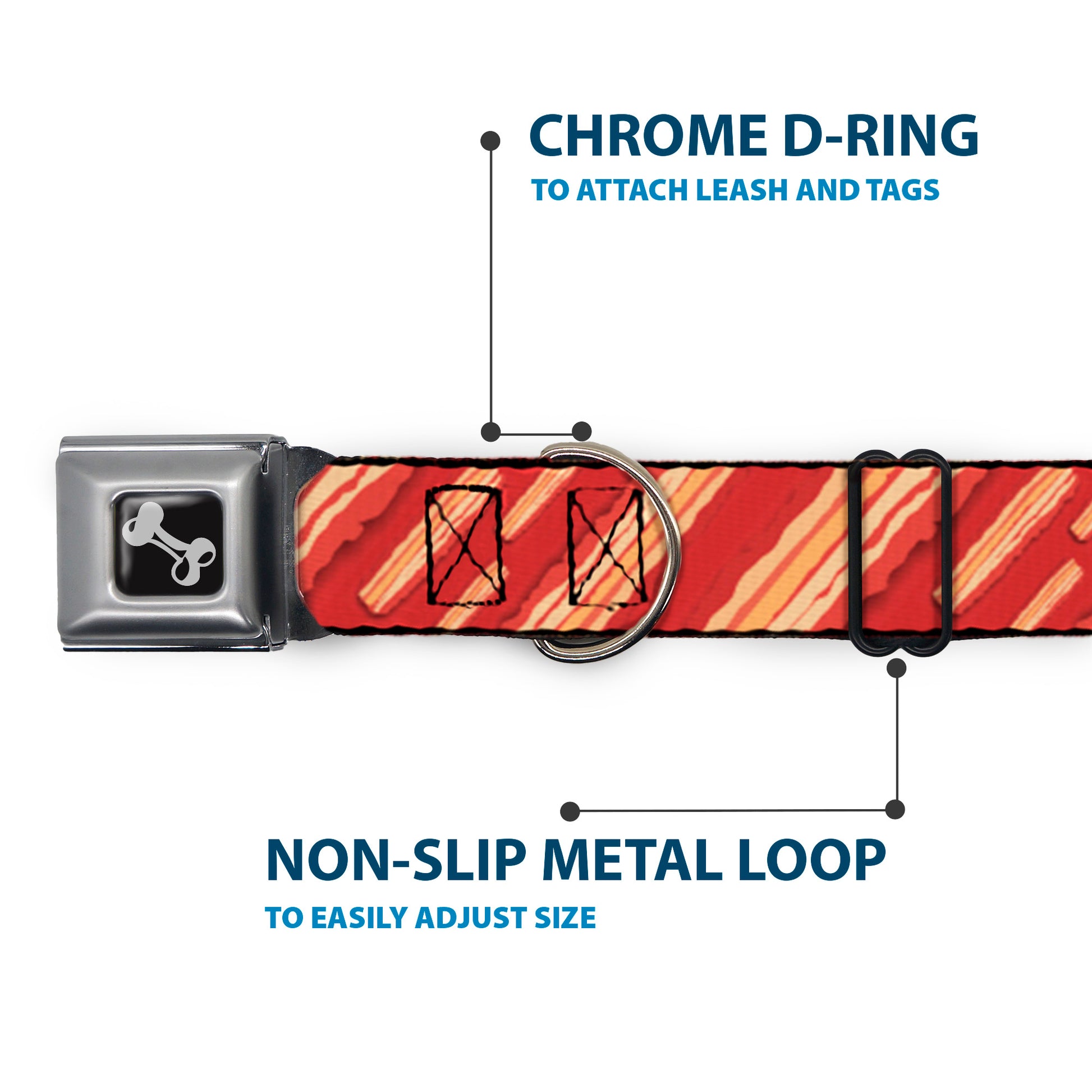 Dog Bone Seatbelt Buckle Collar - Bacon Slices Red Seatbelt Buckle Collars Buckle-Down