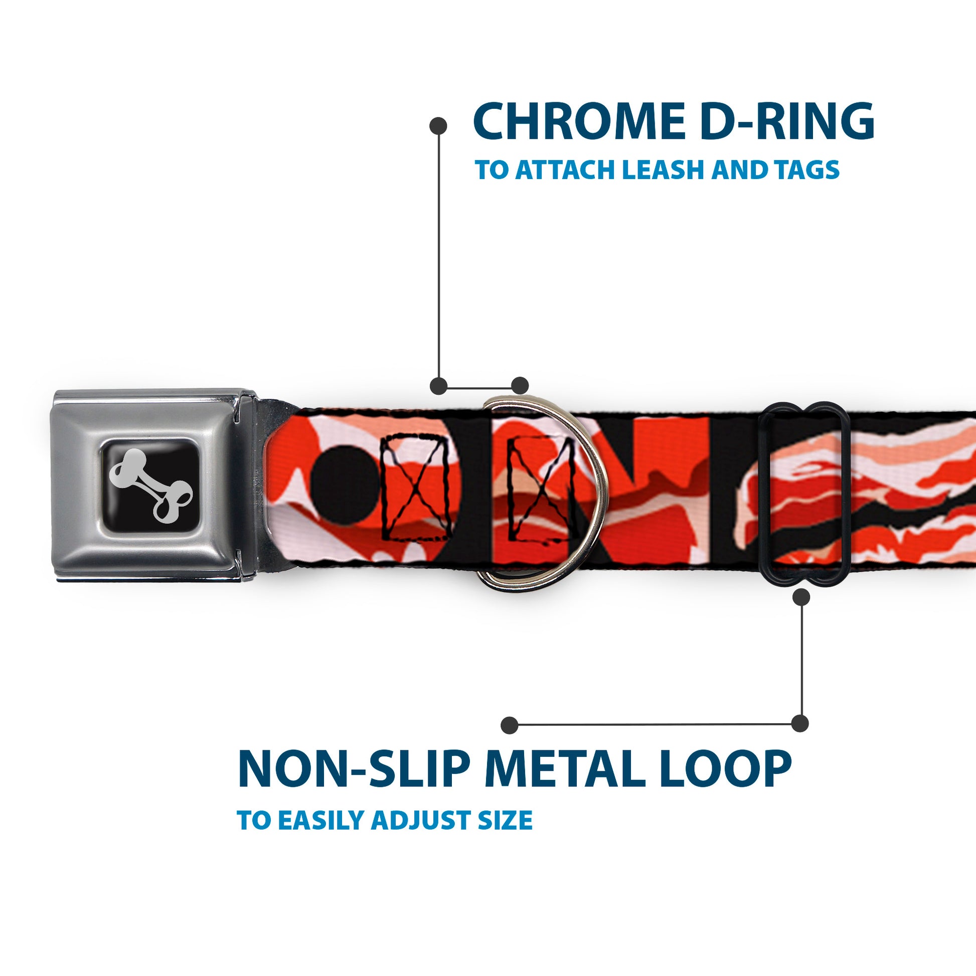 Dog Bone Seatbelt Buckle Collar - Bacon w/Text1 Seatbelt Buckle Collars Buckle-Down