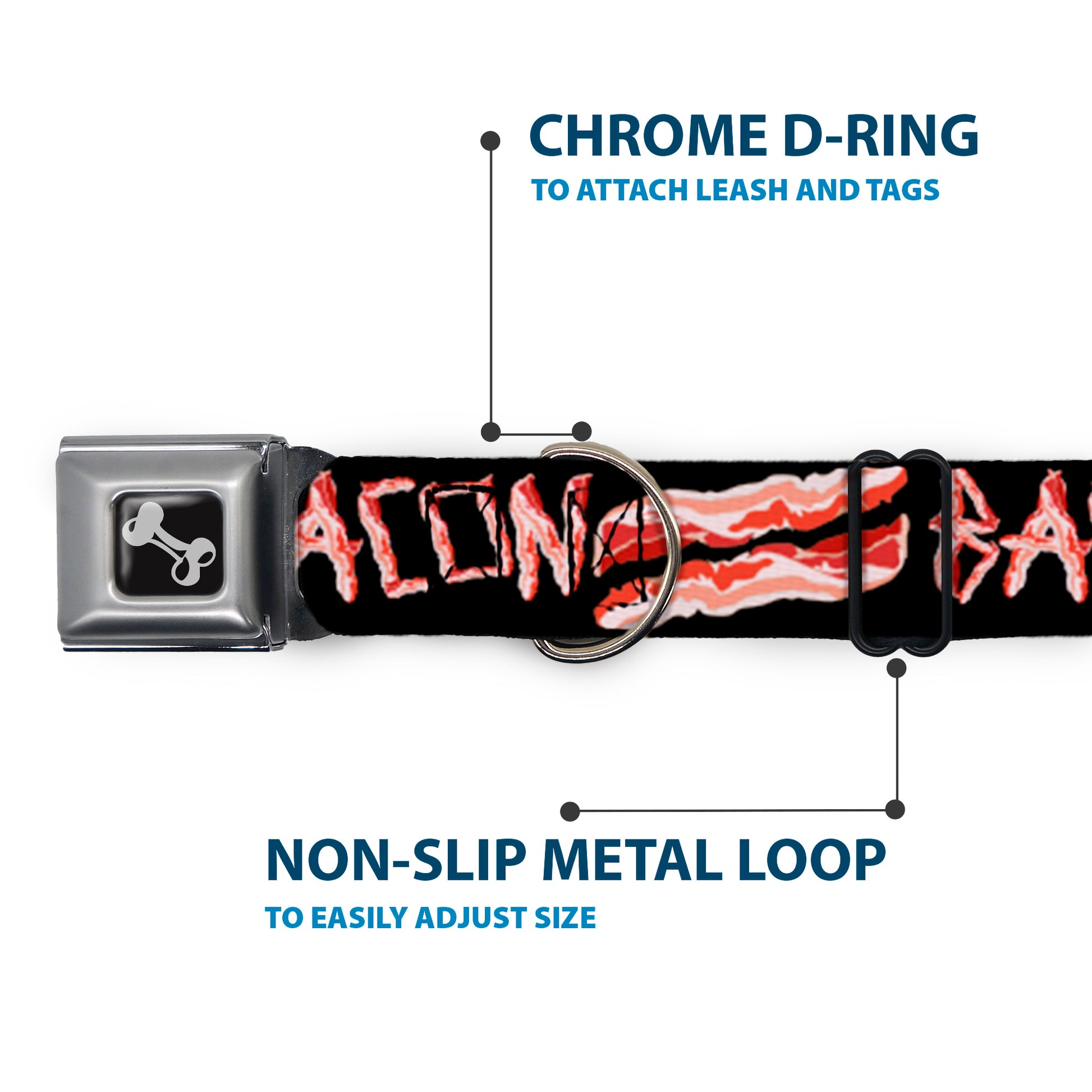 Dog Bone Seatbelt Buckle Collar - Bacon w/Text2 Seatbelt Buckle Collars Buckle-Down