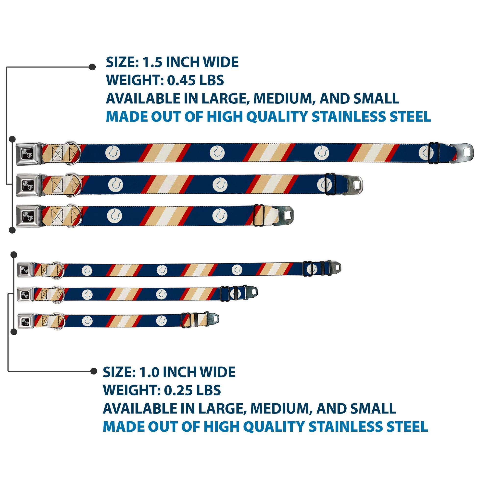 Dog Bone Seatbelt Buckle Collar - Ball/Stripes Tan/Blue/Burgundy Seatbelt Buckle Collars Buckle-Down