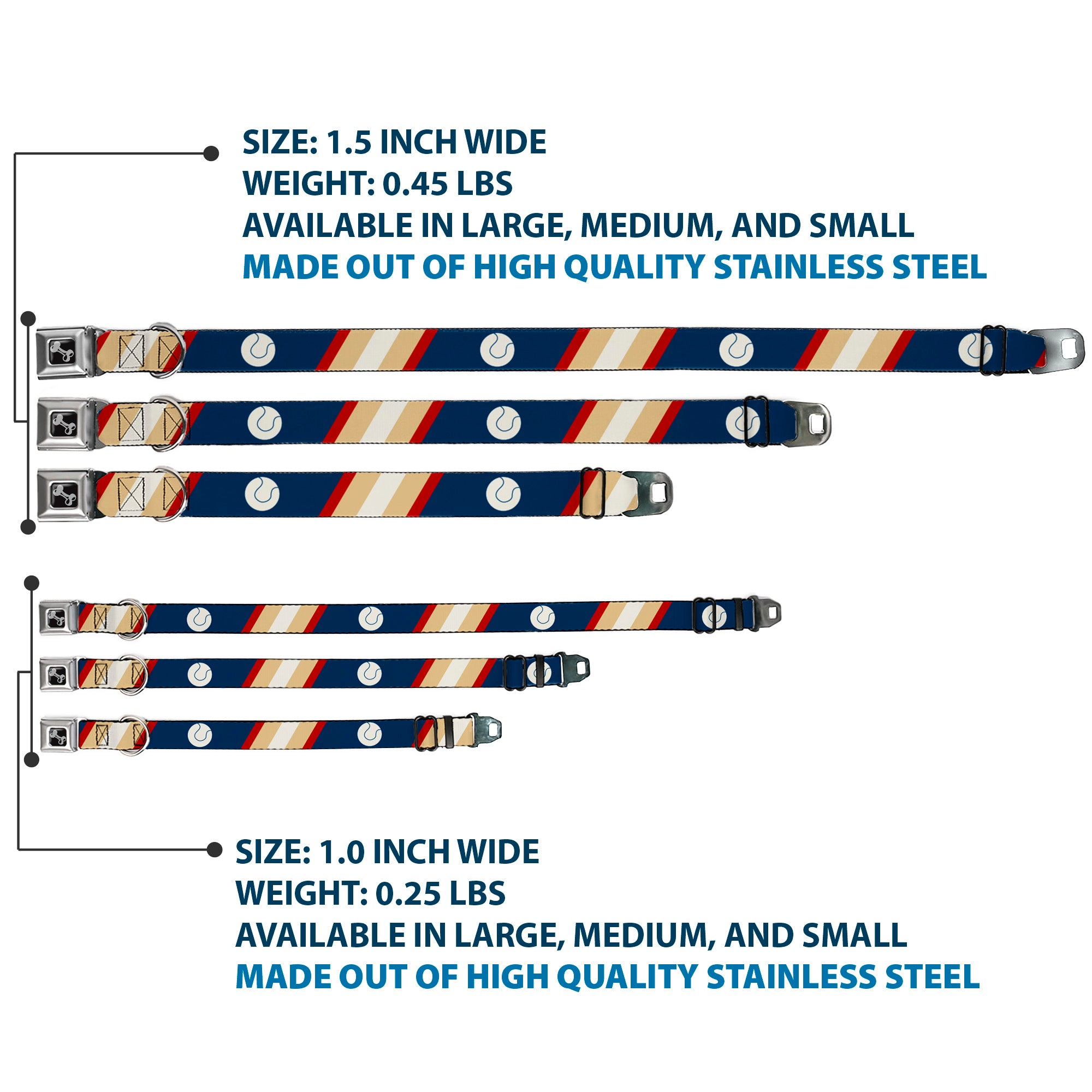 Dog Bone Seatbelt Buckle Collar - Ball/Stripes Tan/Blue/Burgundy Seatbelt Buckle Collars Buckle-Down