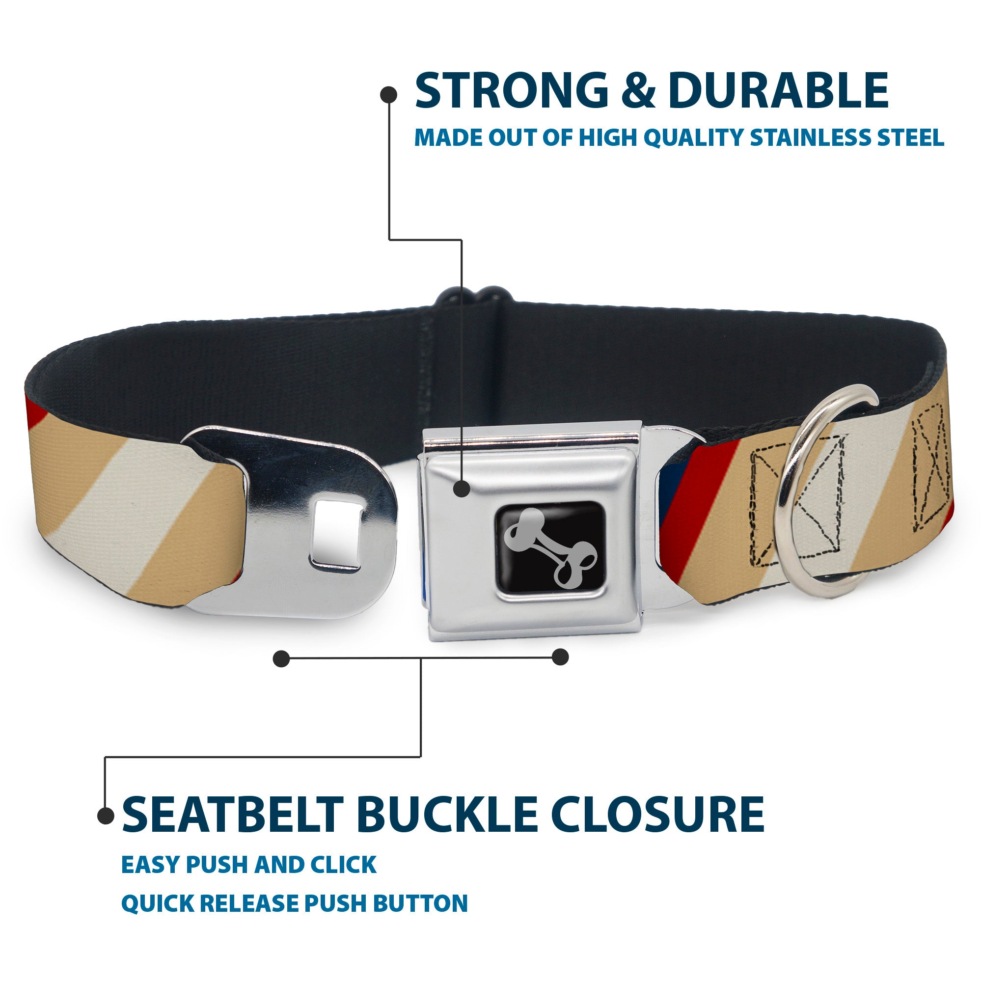 Dog Bone Seatbelt Buckle Collar - Ball/Stripes Tan/Blue/Burgundy Seatbelt Buckle Collars Buckle-Down