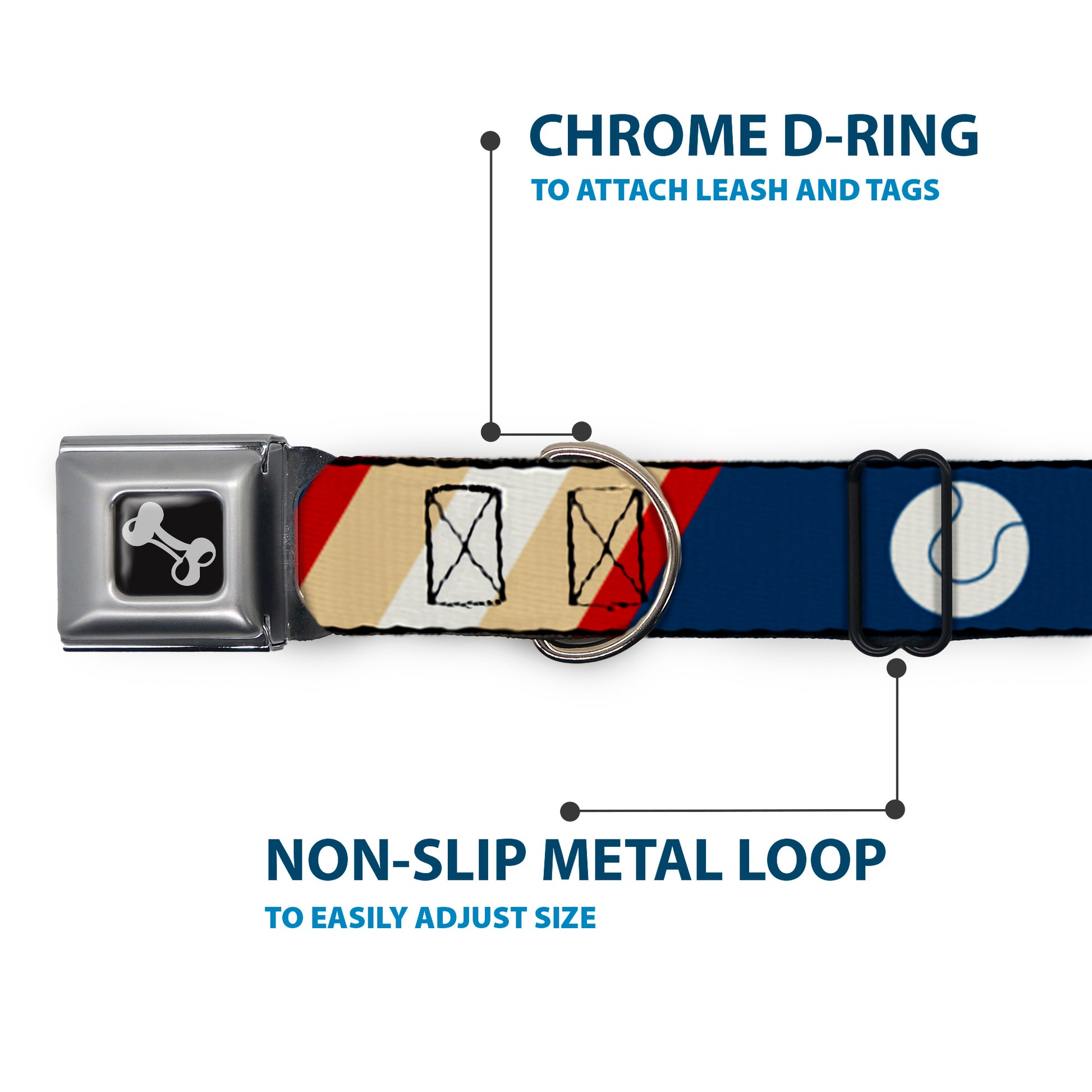 Dog Bone Seatbelt Buckle Collar - Ball/Stripes Tan/Blue/Burgundy Seatbelt Buckle Collars Buckle-Down