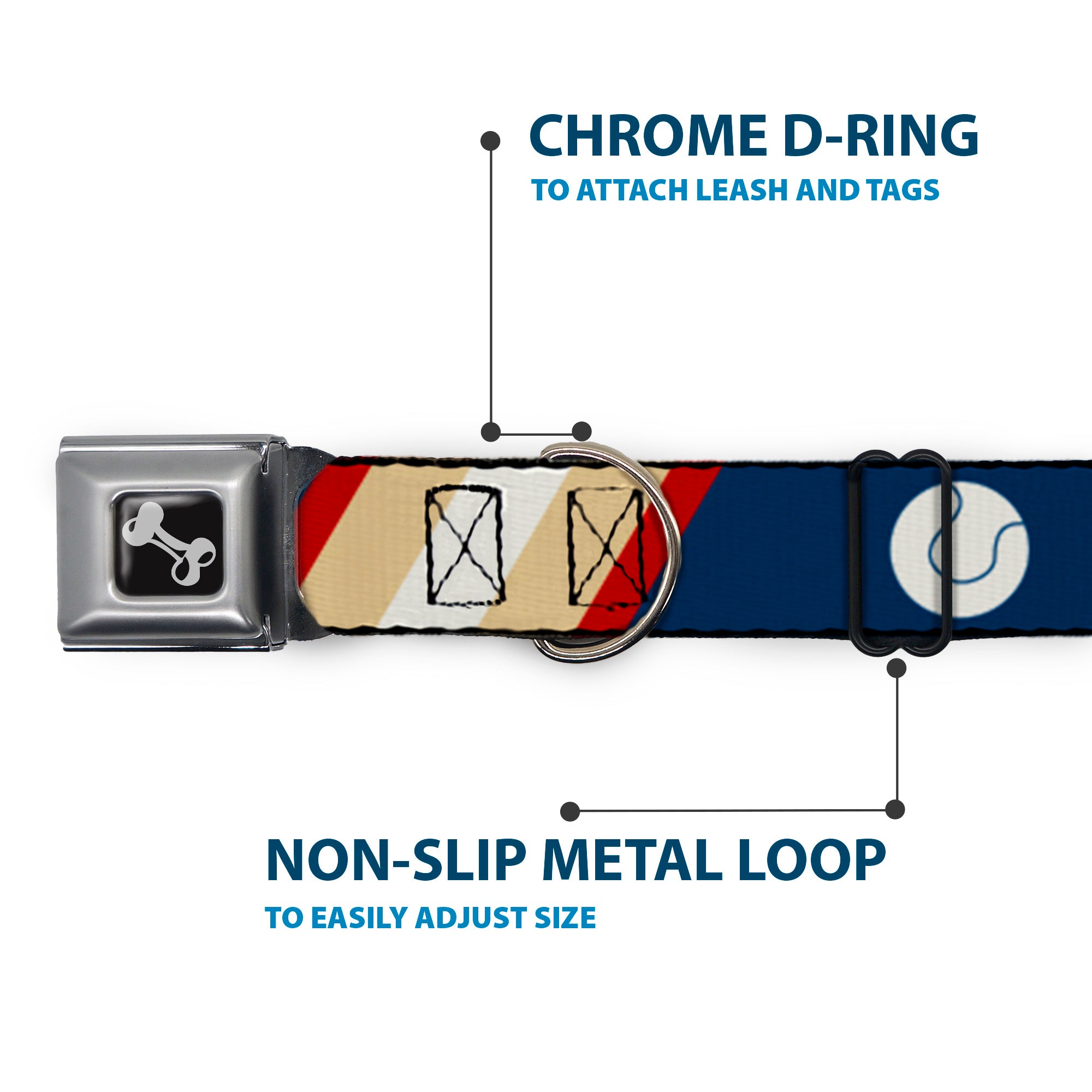 Dog Bone Seatbelt Buckle Collar - Ball/Stripes Tan/Blue/Burgundy Seatbelt Buckle Collars Buckle-Down