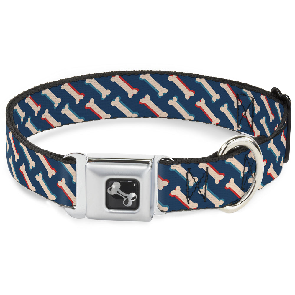 Dog Bone Seatbelt Buckle Collar - Bones Blue/Tan/Red Seatbelt Buckle Collars Buckle-Down