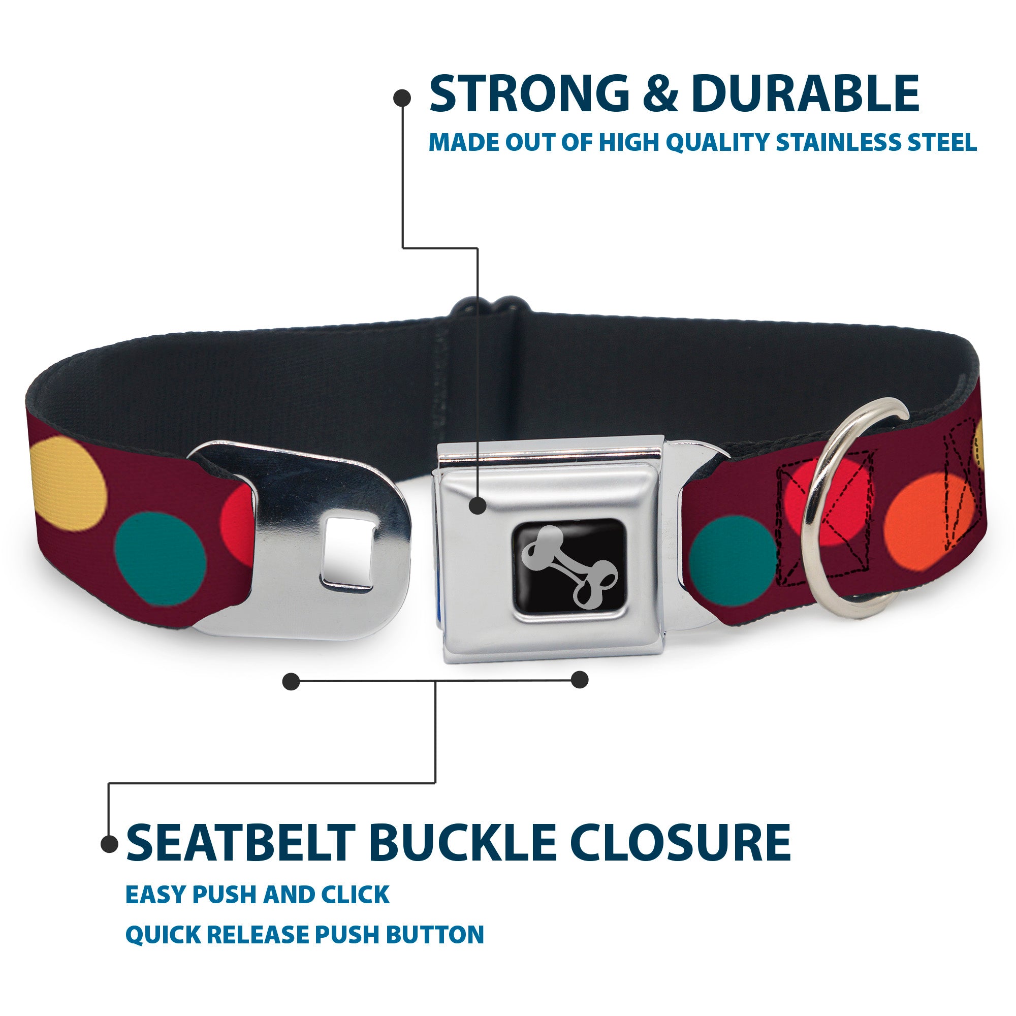 Dog Bone Seatbelt Buckle Collar - Big Dots Purple/Multi Pastel Seatbelt Buckle Collars Buckle-Down