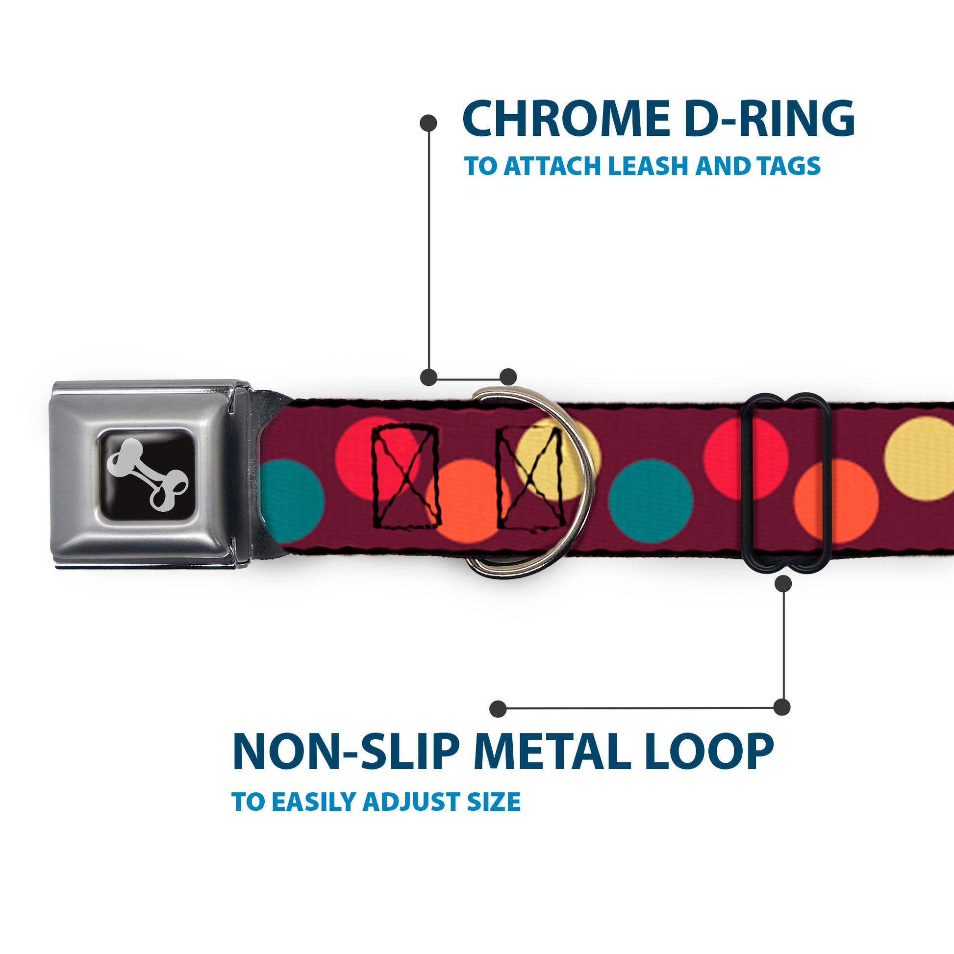 Dog Bone Seatbelt Buckle Collar - Big Dots Purple/Multi Pastel Seatbelt Buckle Collars Buckle-Down