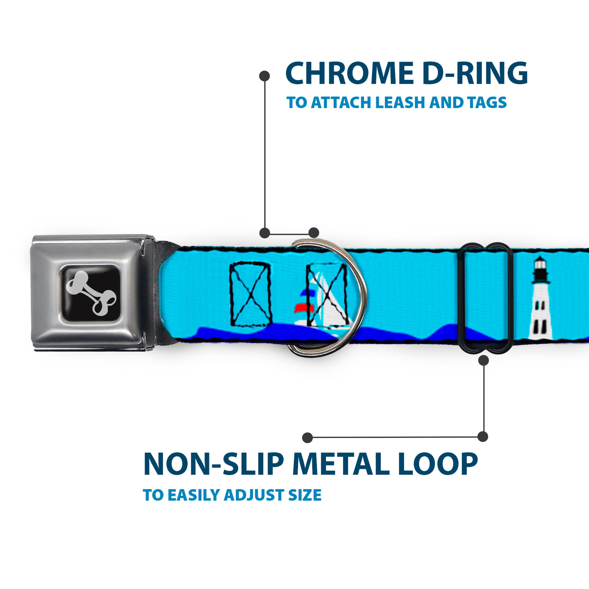 Dog Bone Seatbelt Buckle Collar - Boats on the Water Seatbelt Buckle Collars Buckle-Down