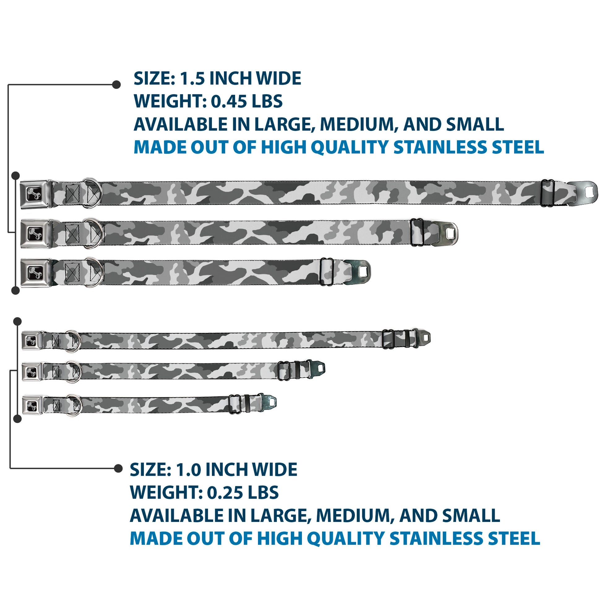 Dog Bone Seatbelt Buckle Collar - Camo White Seatbelt Buckle Collars Buckle-Down