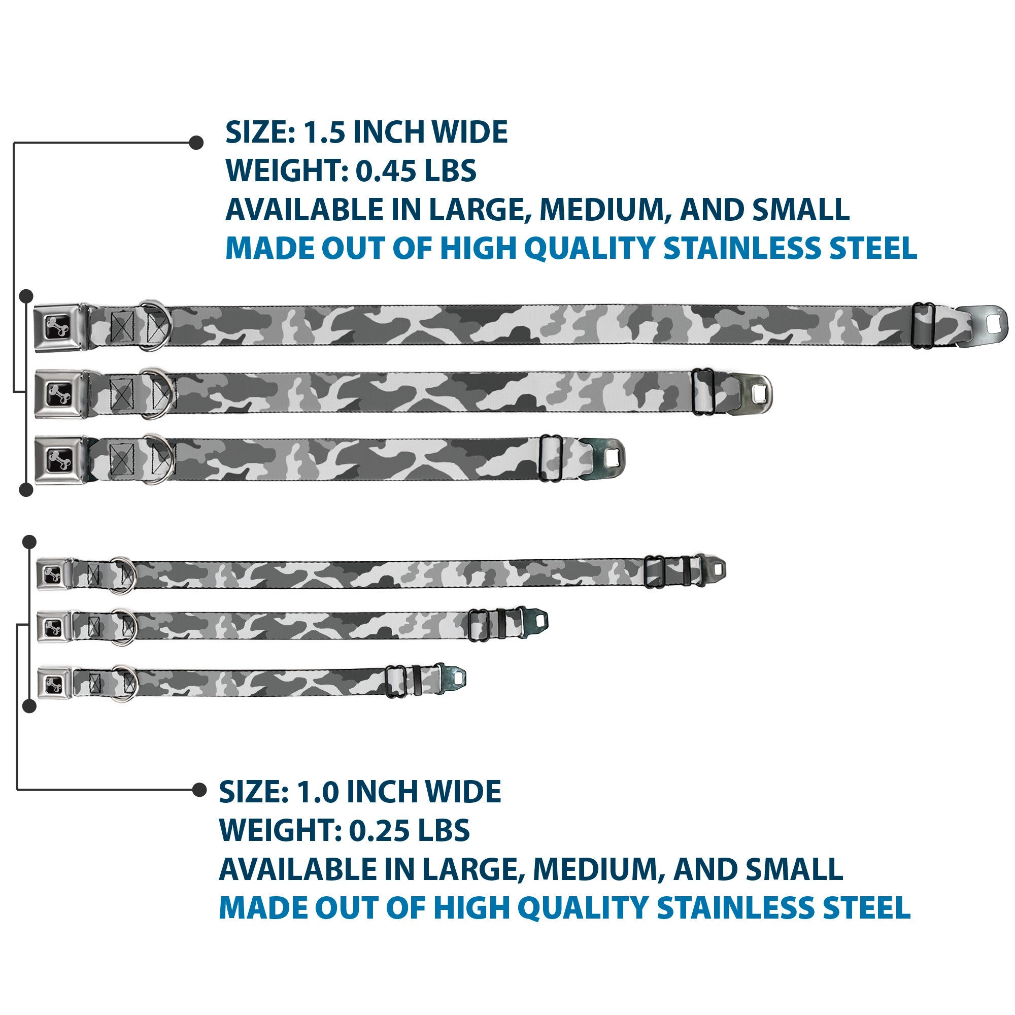 Dog Bone Seatbelt Buckle Collar - Camo White Seatbelt Buckle Collars Buckle-Down