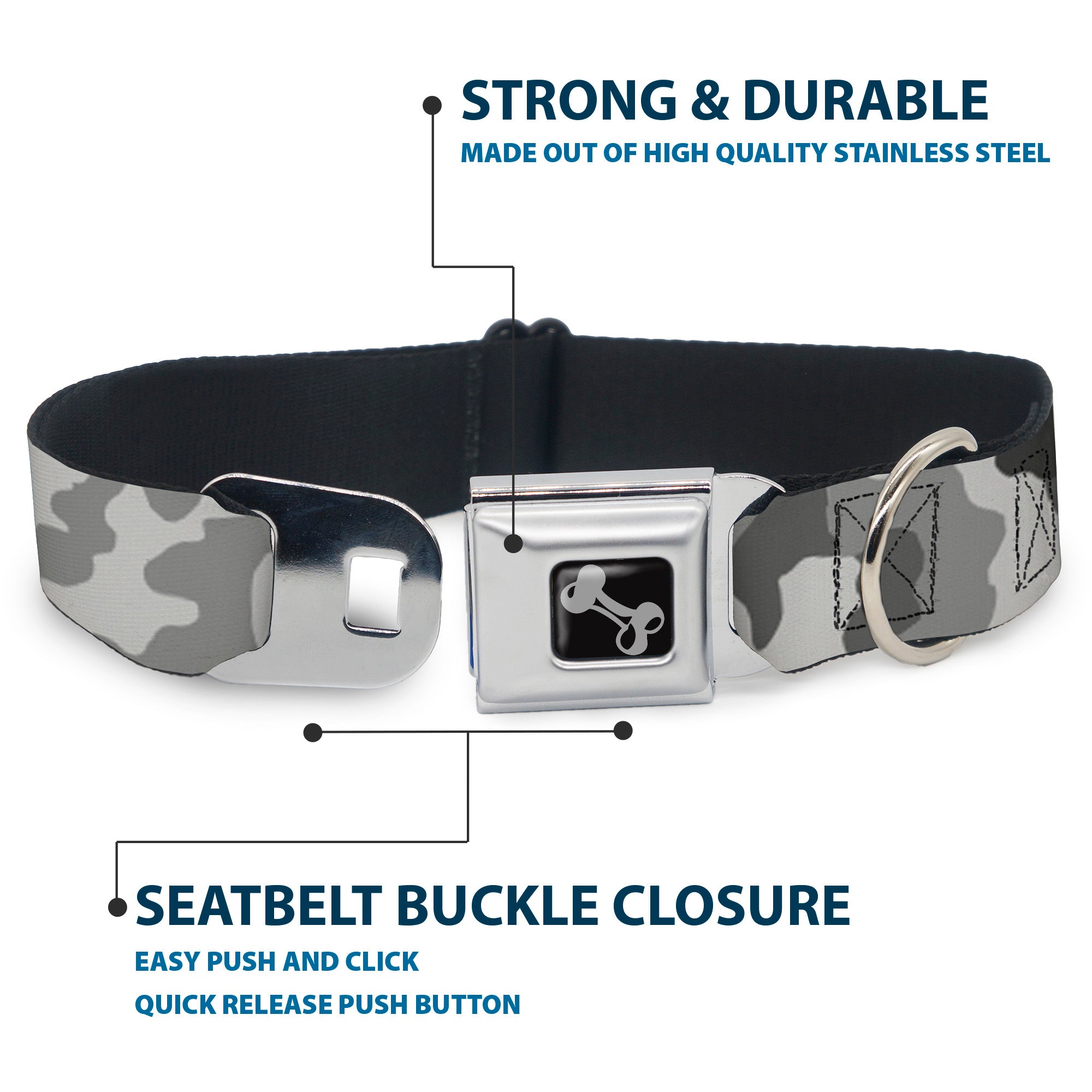 Dog Bone Seatbelt Buckle Collar - Camo White Seatbelt Buckle Collars Buckle-Down
