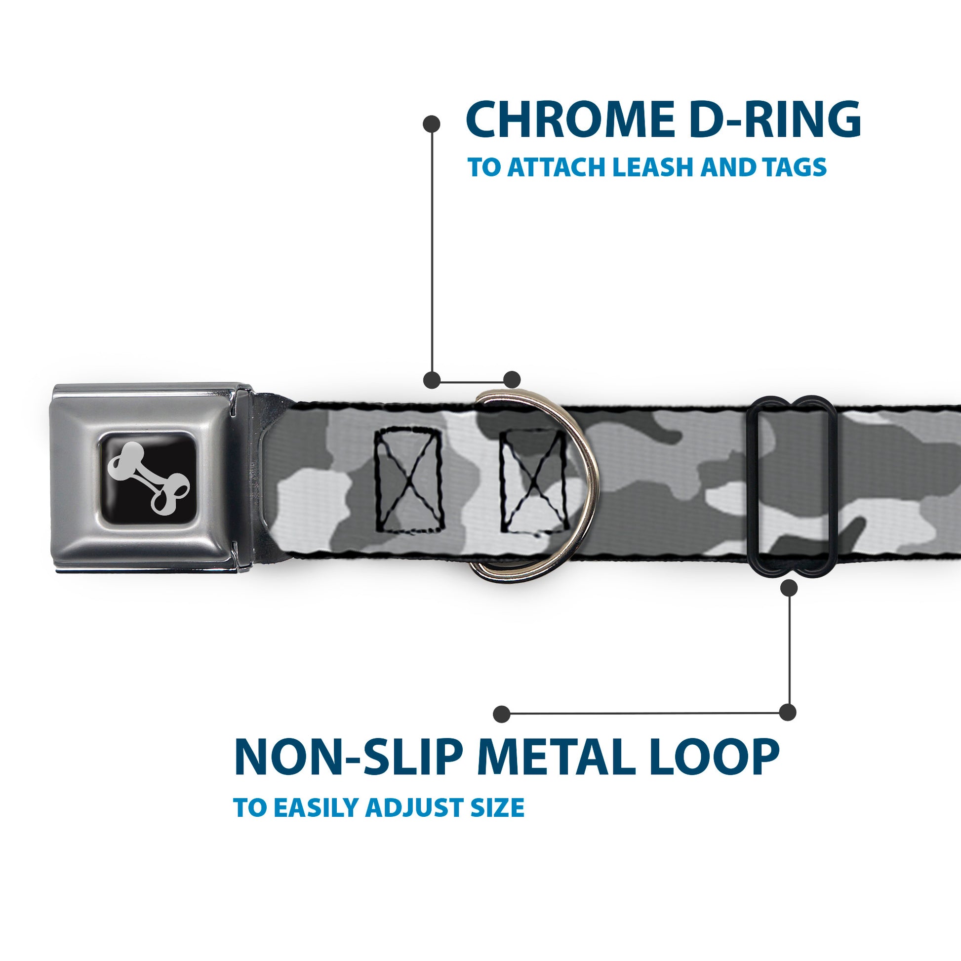 Dog Bone Seatbelt Buckle Collar - Camo White Seatbelt Buckle Collars Buckle-Down