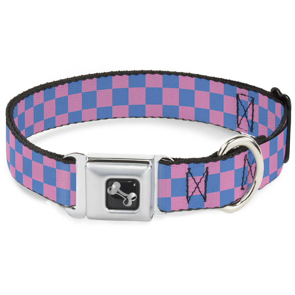 Dog Bone Seatbelt Buckle Collar - Checker Baby Pink/Baby Blue Seatbelt Buckle Collars Buckle-Down