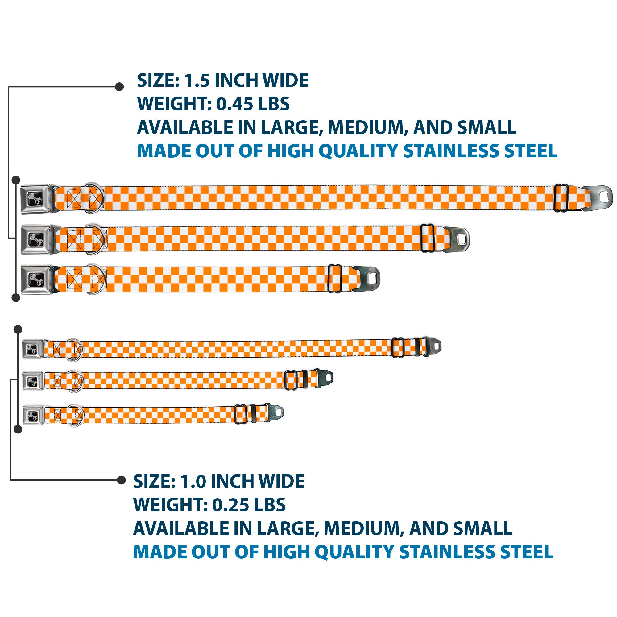 Dog Bone Seatbelt Buckle Collar - Checker White/TN Orange Seatbelt Buckle Collars Buckle-Down