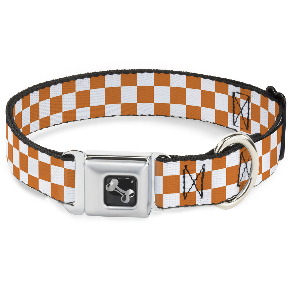 Dog Bone Seatbelt Buckle Collar - Checker White/TN Orange Seatbelt Buckle Collars Buckle-Down