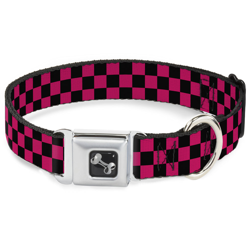 Dog Bone Seatbelt Buckle Collar - Checker Black/Neon Pink Seatbelt Buckle Collars Buckle-Down