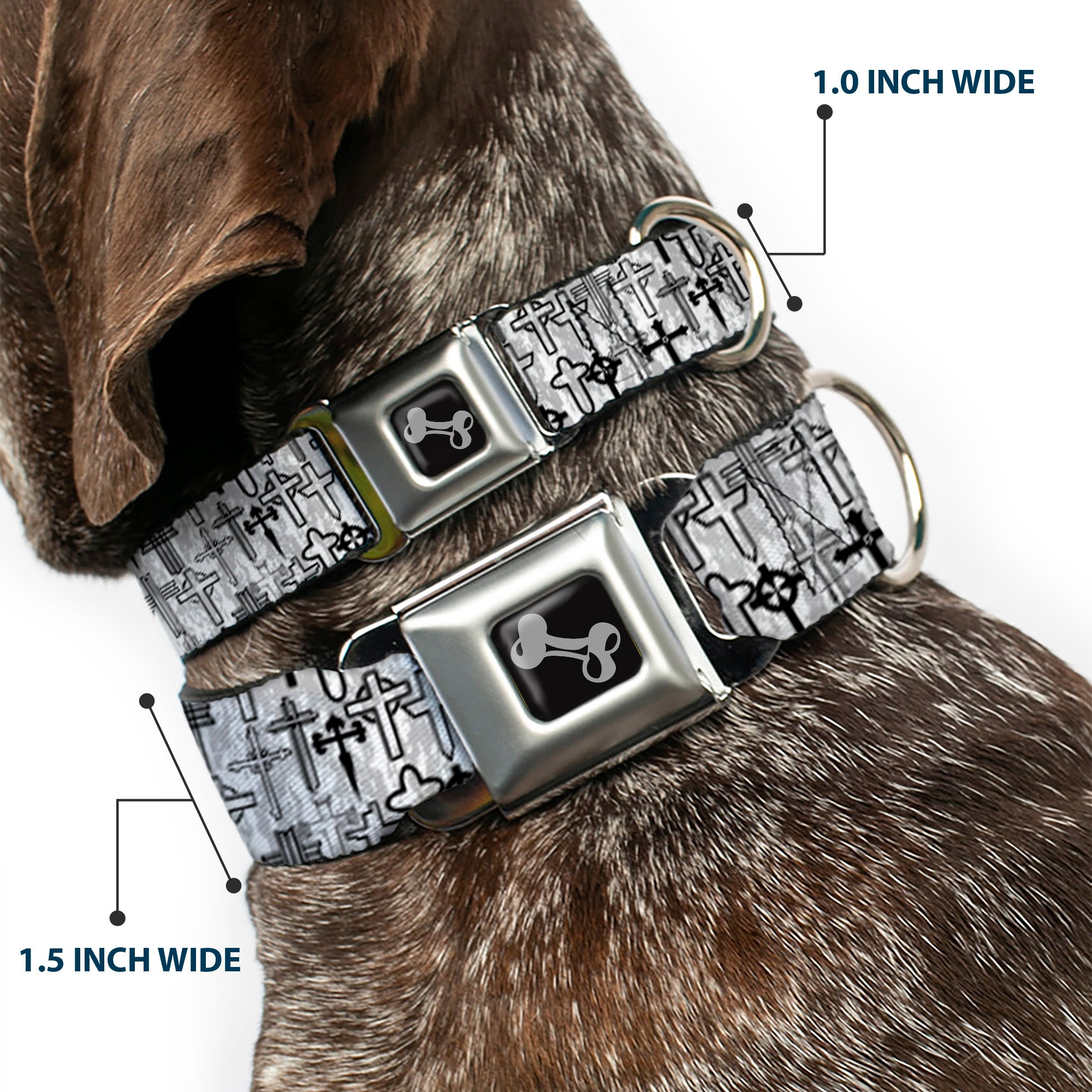 Dog Bone Seatbelt Buckle Collar - Crosses Assorted Distressed White/Black Seatbelt Buckle Collars Buckle-Down