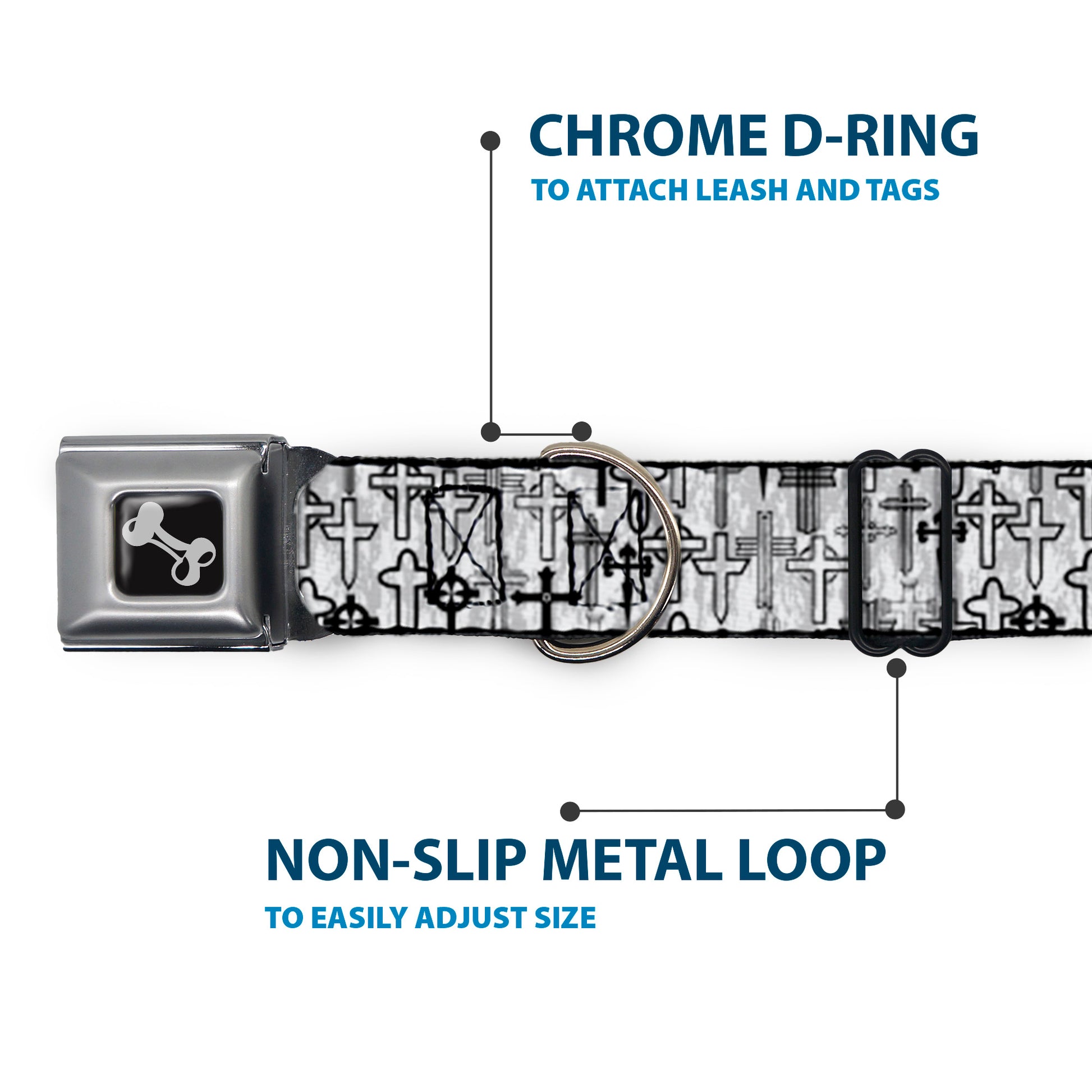 Dog Bone Seatbelt Buckle Collar - Crosses Assorted Distressed White/Black Seatbelt Buckle Collars Buckle-Down