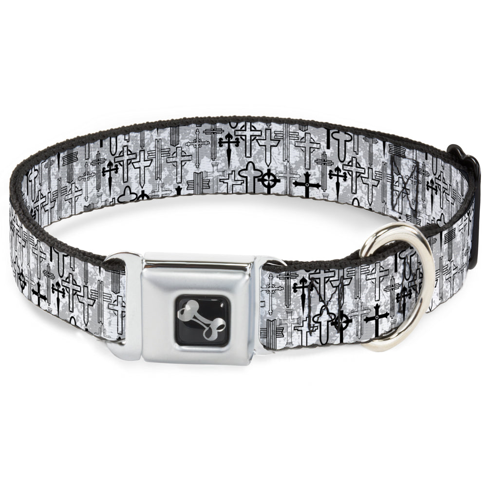 Dog Bone Seatbelt Buckle Collar - Crosses Assorted Distressed White/Black Seatbelt Buckle Collars Buckle-Down