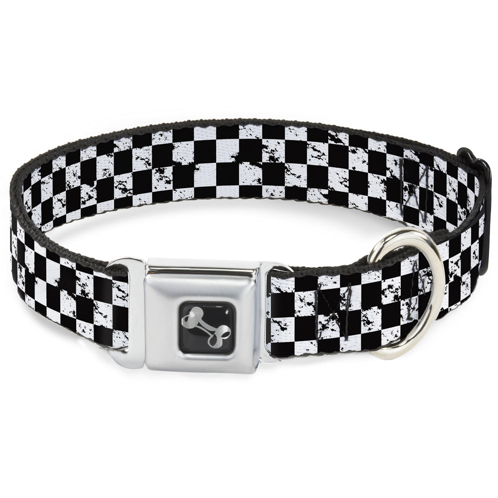 Dog Bone Seatbelt Buckle Collar - Checker Weathered Black/White Seatbelt Buckle Collars Buckle-Down