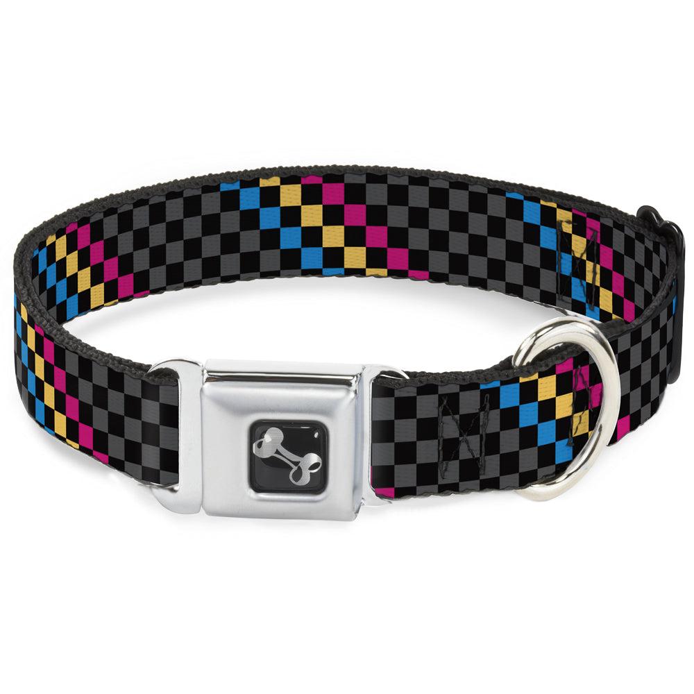 Dog Bone Seatbelt Buckle Collar - Checker Stripe Black/Gray/Blue/Gold/Pink Seatbelt Buckle Collars Buckle-Down