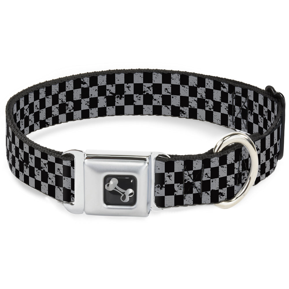 Dog Bone Seatbelt Buckle Collar - Checker Weathered Black/Gray Seatbelt Buckle Collars Buckle-Down