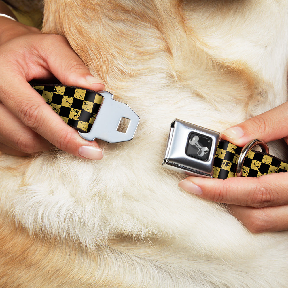 Dog Bone Seatbelt Buckle Collar - Checker Weathered Black/Yellow Seatbelt Buckle Collars Buckle-Down