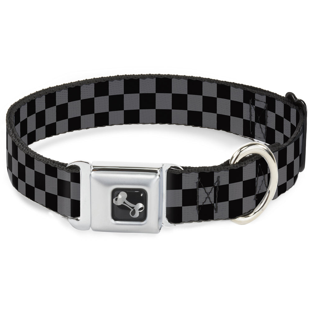 Dog Bone Seatbelt Buckle Collar - Checker Black/Gray Seatbelt Buckle Collars Buckle-Down
