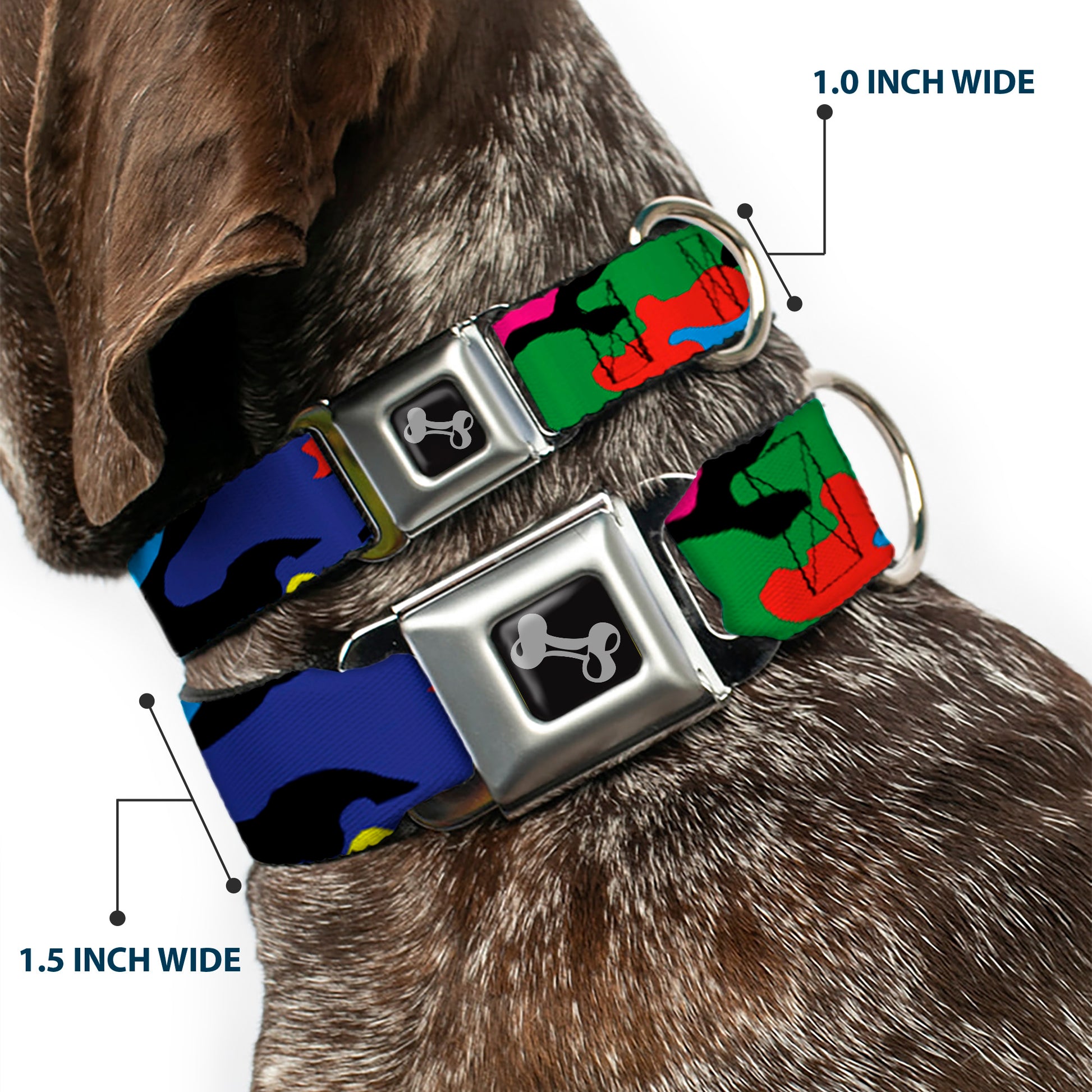 Dog Bone Seatbelt Buckle Collar - Camo Multi Neon Seatbelt Buckle Collars Buckle-Down