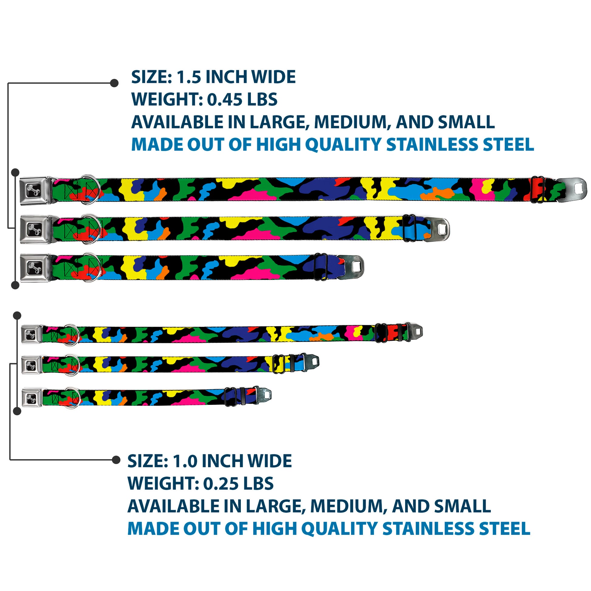 Dog Bone Seatbelt Buckle Collar - Camo Multi Neon Seatbelt Buckle Collars Buckle-Down