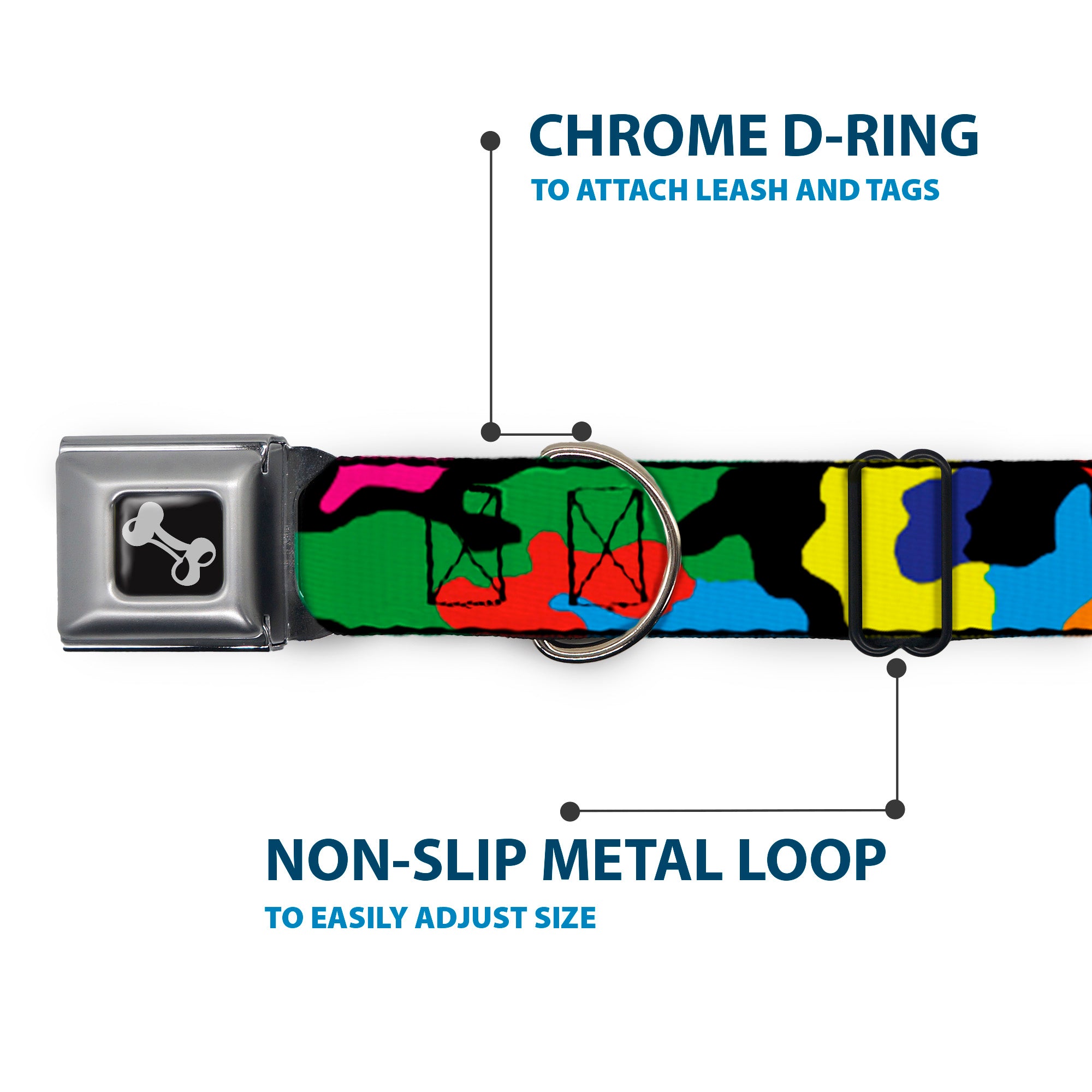 Dog Bone Seatbelt Buckle Collar - Camo Multi Neon Seatbelt Buckle Collars Buckle-Down