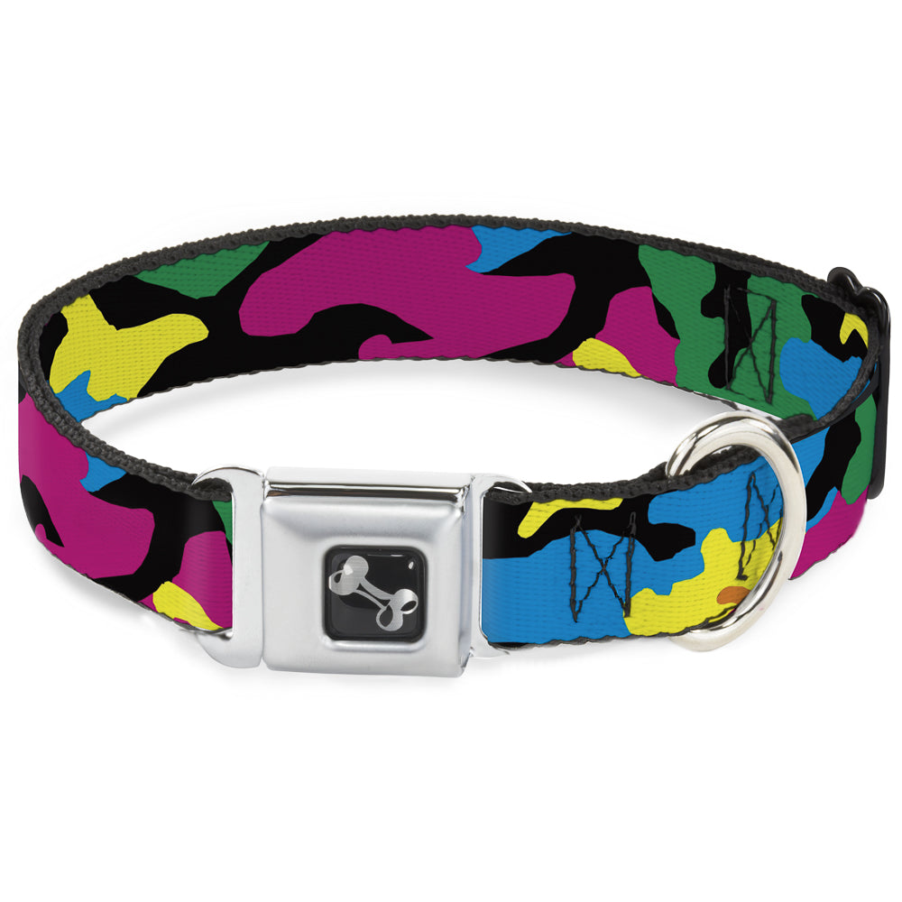 Dog Bone Seatbelt Buckle Collar - Camo Multi Neon Seatbelt Buckle Collars Buckle-Down