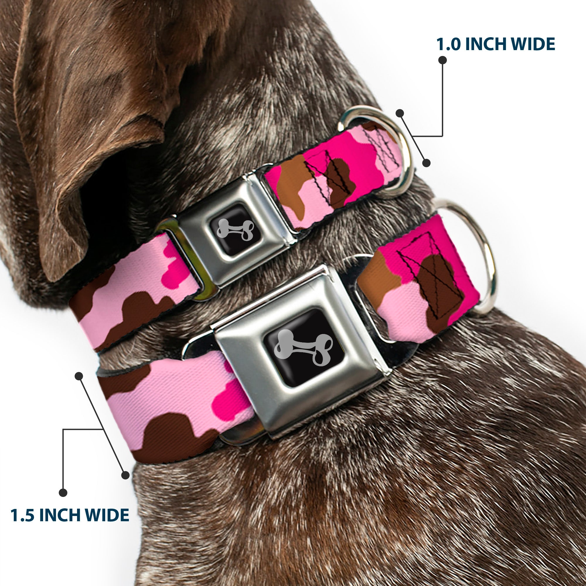 Dog Bone Seatbelt Buckle Collar - Camo Pink Seatbelt Buckle Collars Buckle-Down