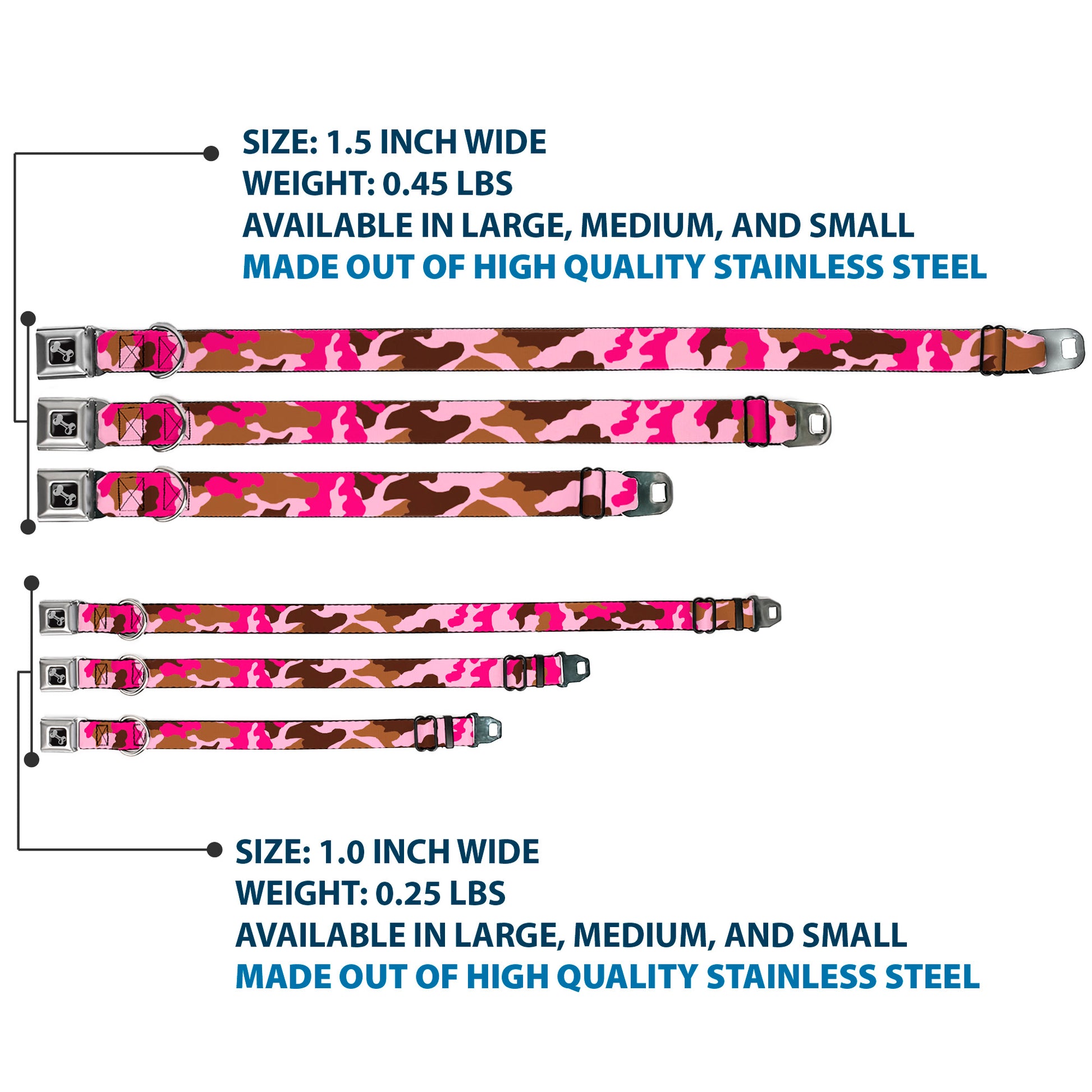 Dog Bone Seatbelt Buckle Collar - Camo Pink Seatbelt Buckle Collars Buckle-Down