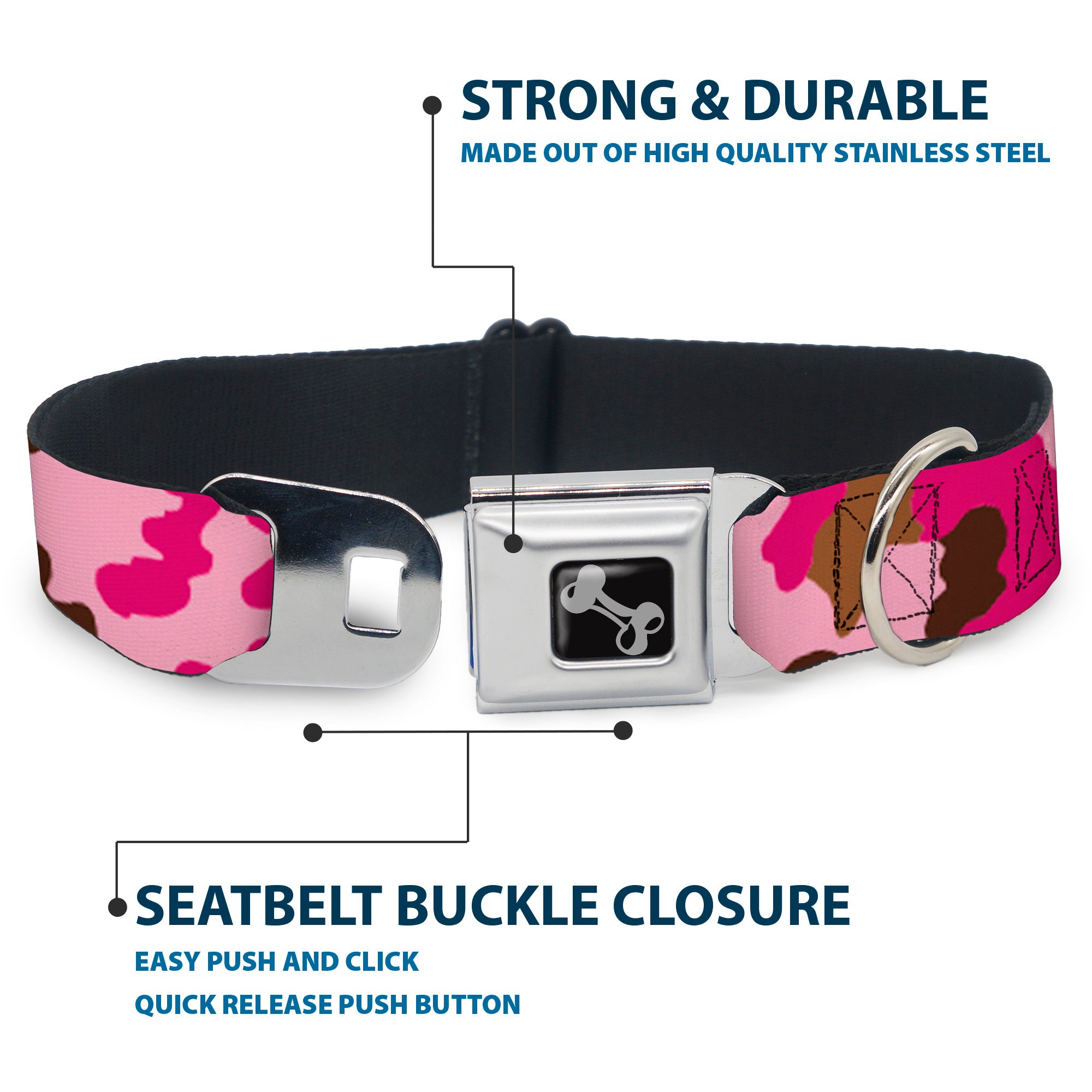 Dog Bone Seatbelt Buckle Collar - Camo Pink Seatbelt Buckle Collars Buckle-Down