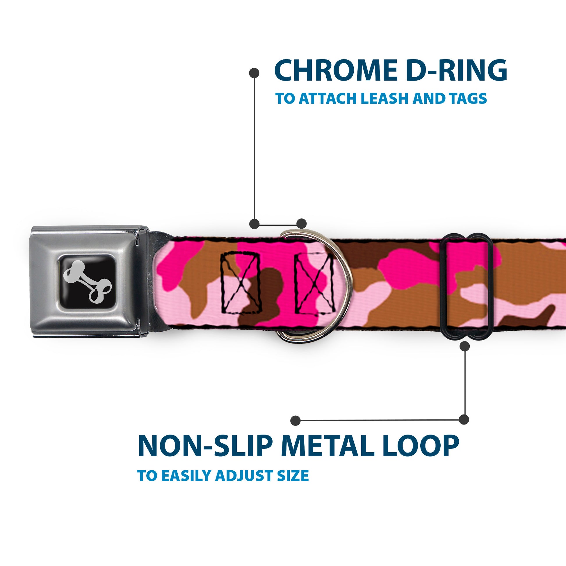 Dog Bone Seatbelt Buckle Collar - Camo Pink Seatbelt Buckle Collars Buckle-Down