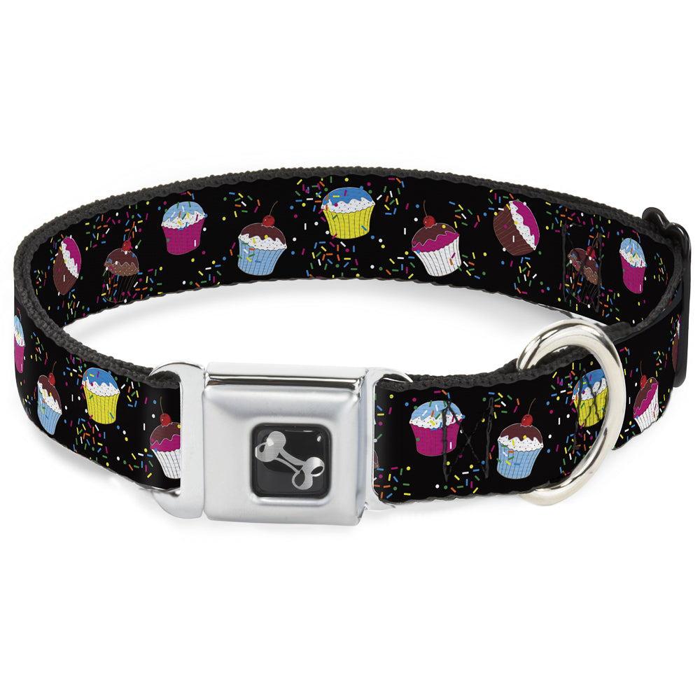 Dog Bone Seatbelt Buckle Collar - Cupcake Sprinkles Black/Multi Color Seatbelt Buckle Collars Buckle-Down
