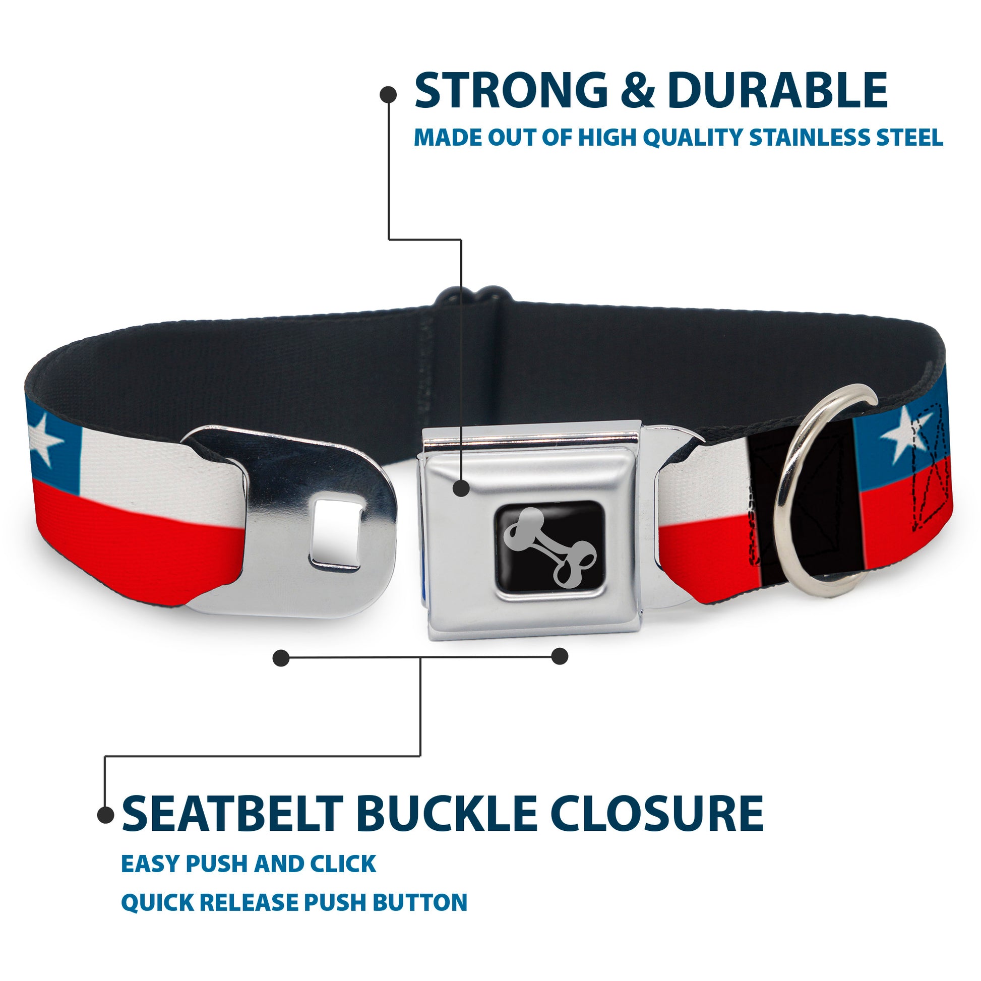 Dog Bone Seatbelt Buckle Collar - Chile Flags Seatbelt Buckle Collars Buckle-Down