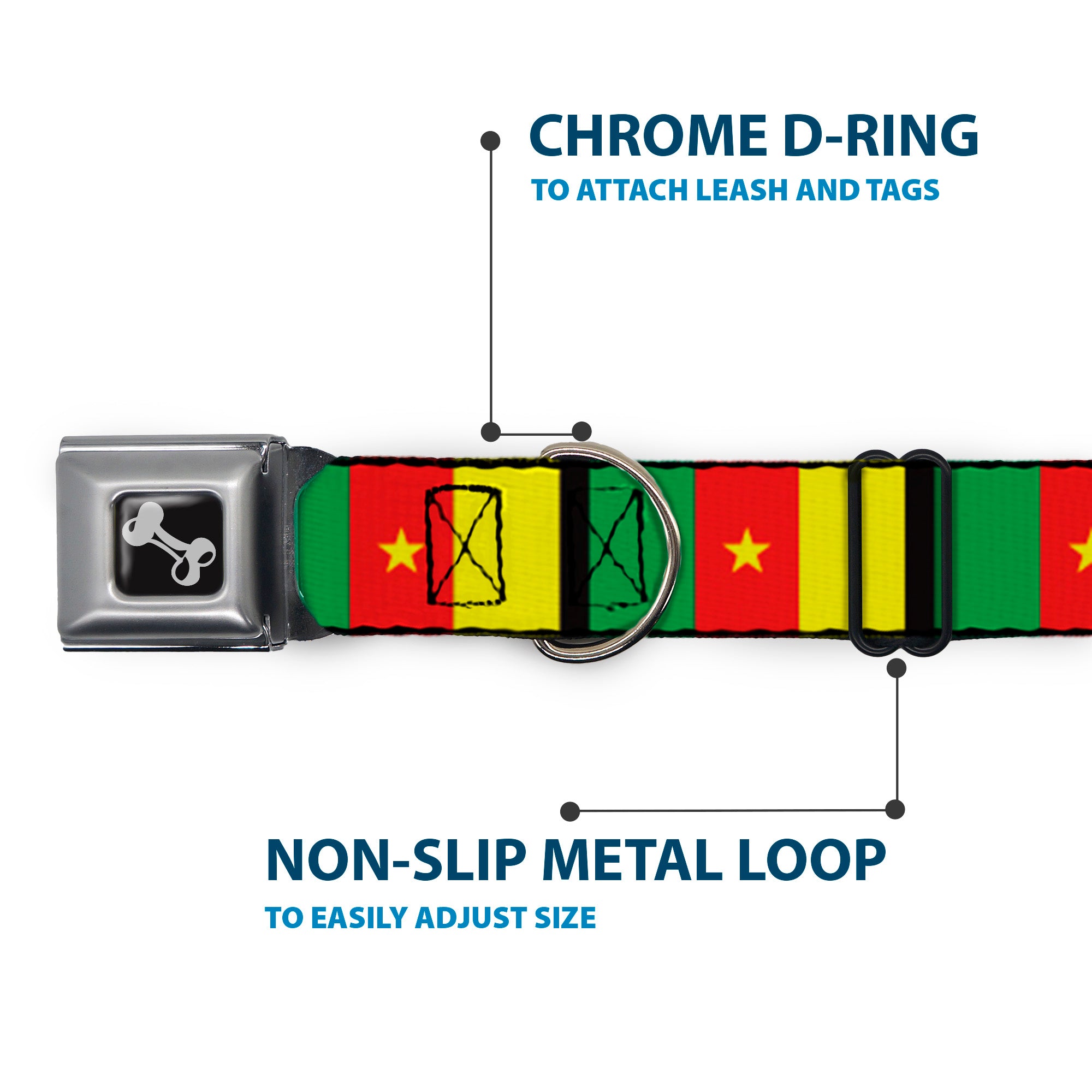 Dog Bone Seatbelt Buckle Collar - Cameroon Flags Seatbelt Buckle Collars Buckle-Down