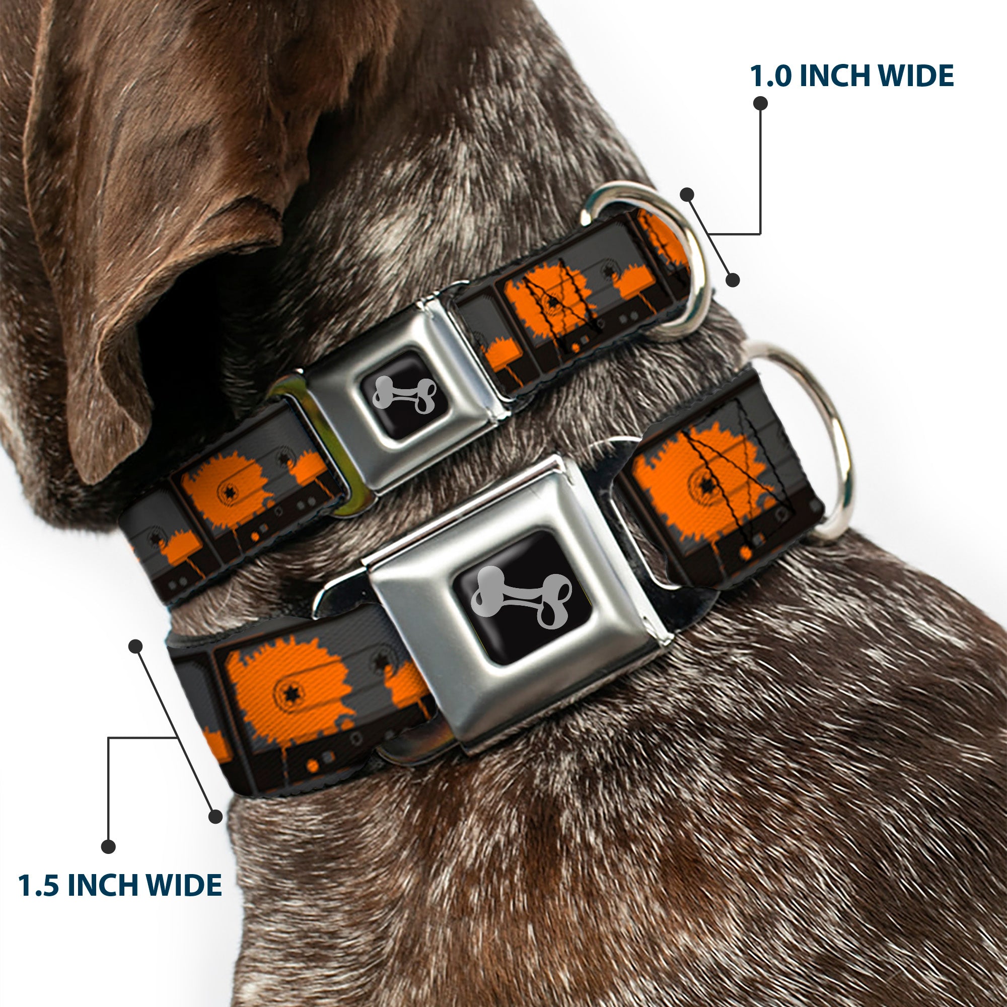 Dog Bone Seatbelt Buckle Collar - Cassette Splatter Gray/Orange Seatbelt Buckle Collars Buckle-Down